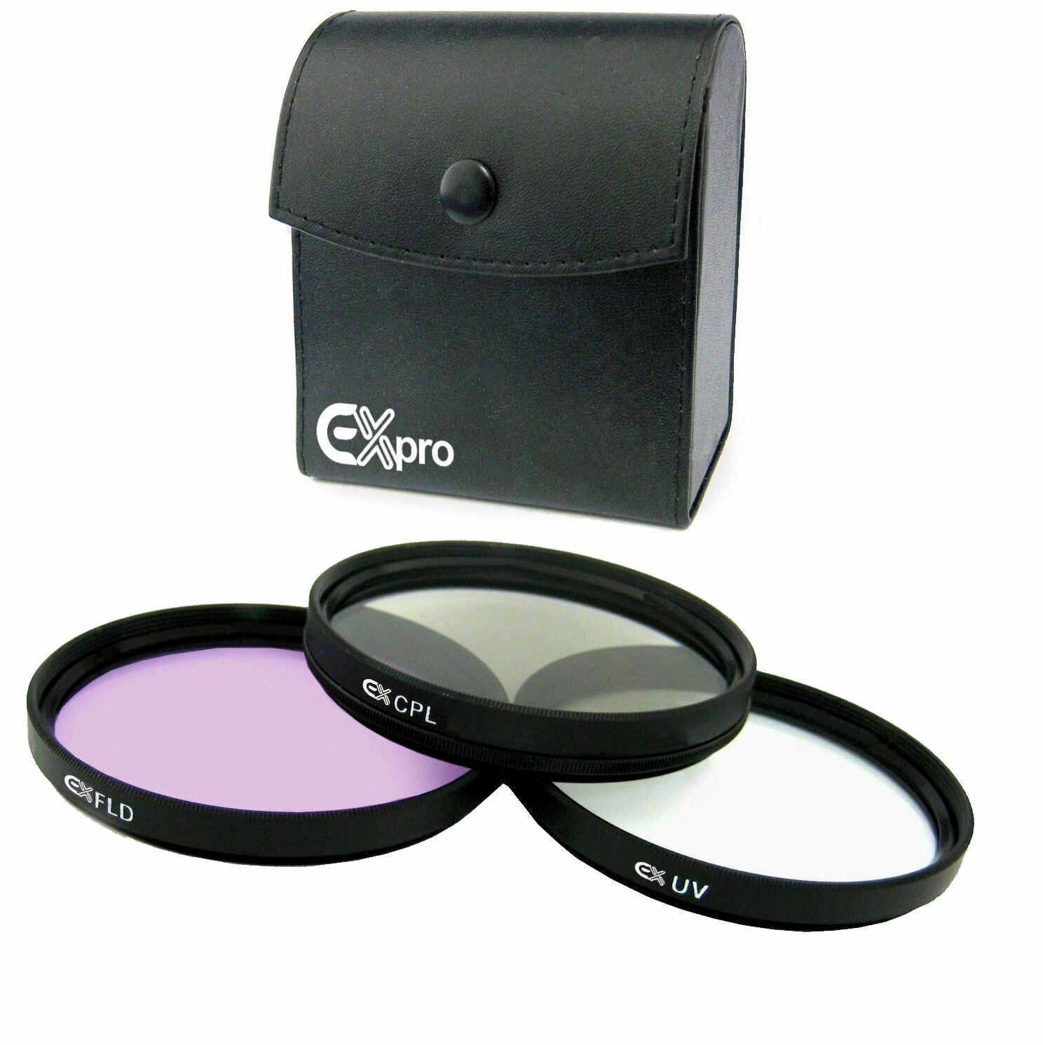 Ex-Pro 77mm Professional Multi Coated Glass Lens Filter Kit, UV, CPL Polarising & FLD with leather case.