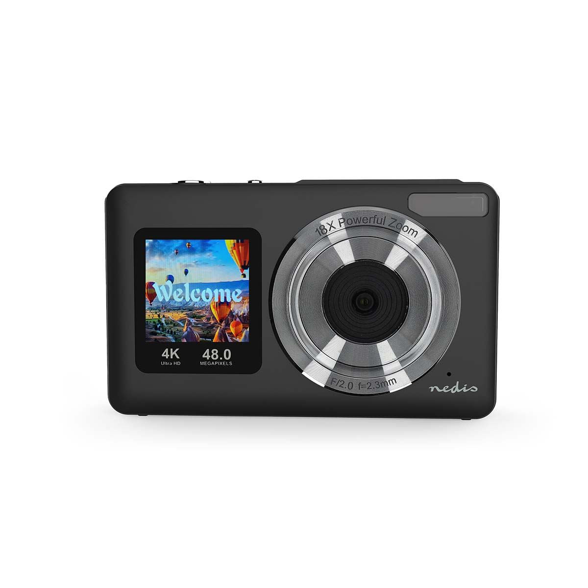Nedis 48MP 4K Digital Photo / Video Camera Dual Screen 30FPS Compact - Black