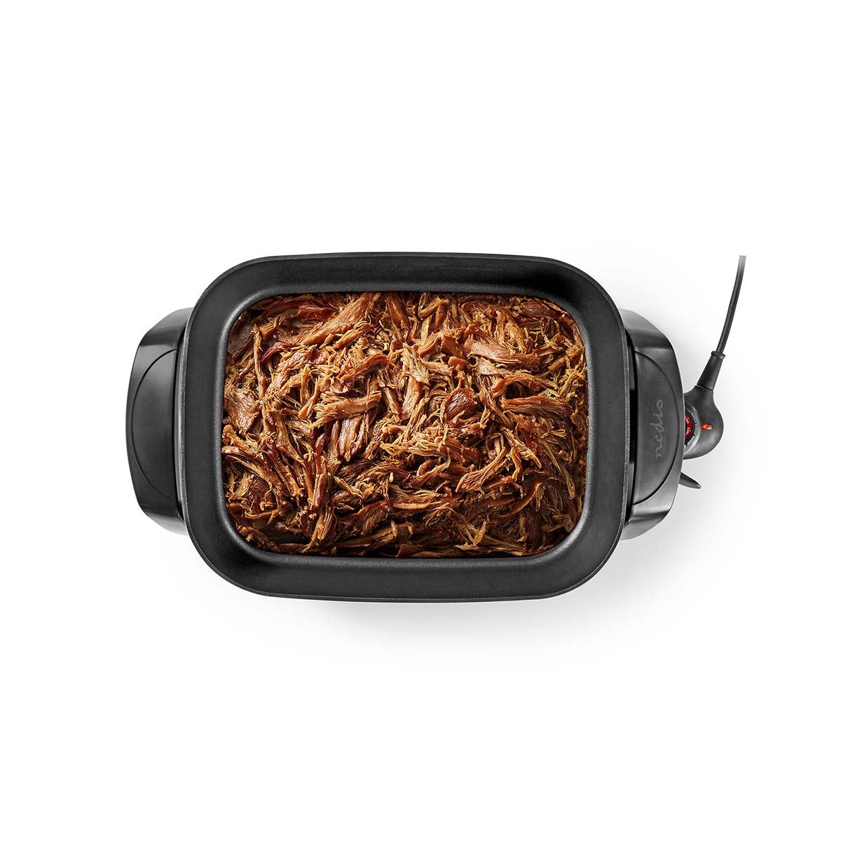 Nedis 7L Non Stick Electric Skillet Pan Cooker, 40cm XXL Multi Function with Tempered Glass Lid and Thick Cast Aluminium Body, 2200W for Frying, Baking, Stewing, Braising, Cooking - Black