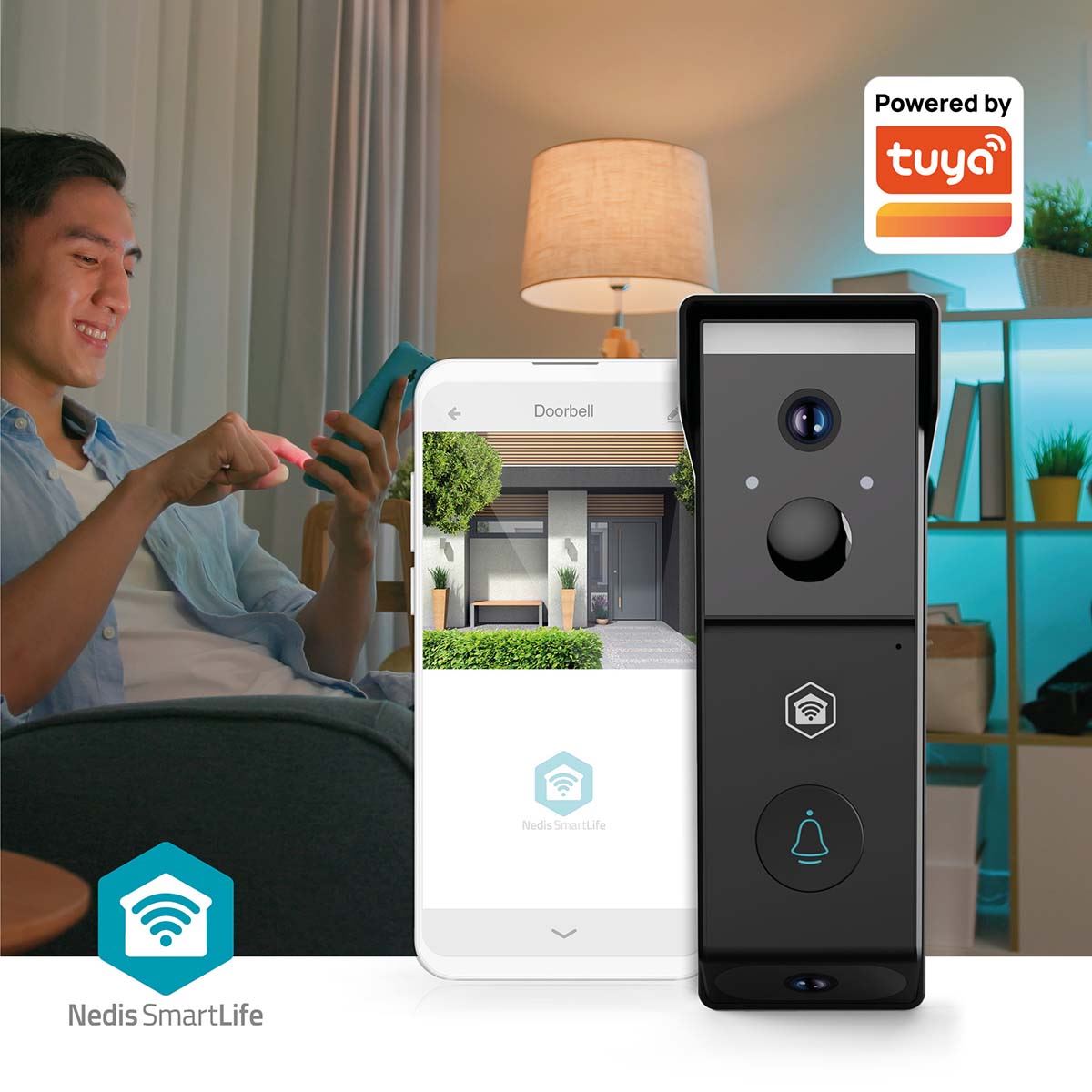 Nedis SmartLife Wireless Video Doorbell WiFi Camera, Battery Powered | 2x Full HD 1080p | Cloud Storage (optional) / microSD (not included) | IP54 | With motion sensor | Night vision | Black