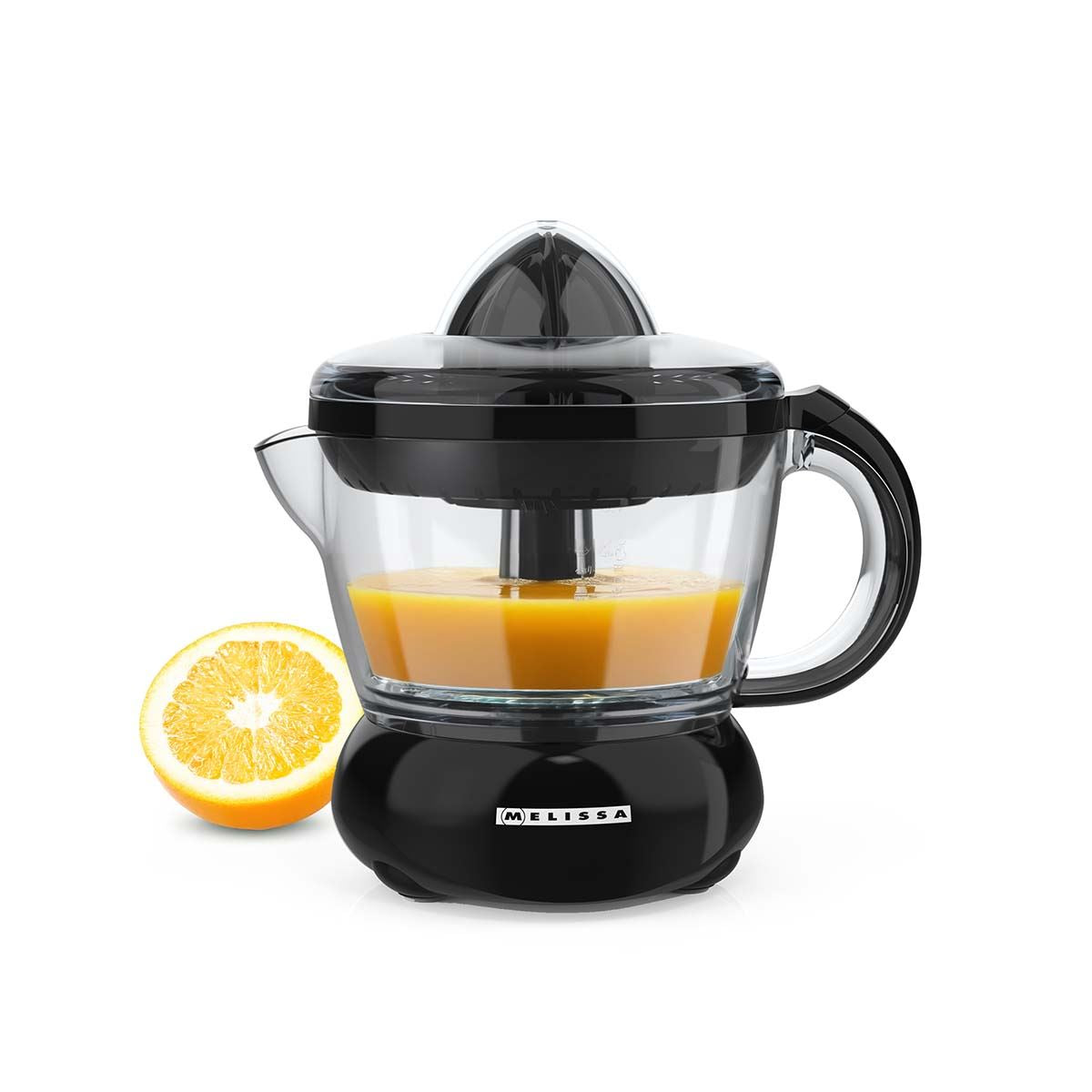 MELISSA 0.7L Electric Citrus Press Juicer Squeezer, 40W Motor, with Bi-Directional Twist, 2 x Interchangeable Cones, and Easy Pour Spout, for Lemon Grapefruit Orange Lime Juice Extractor - Black