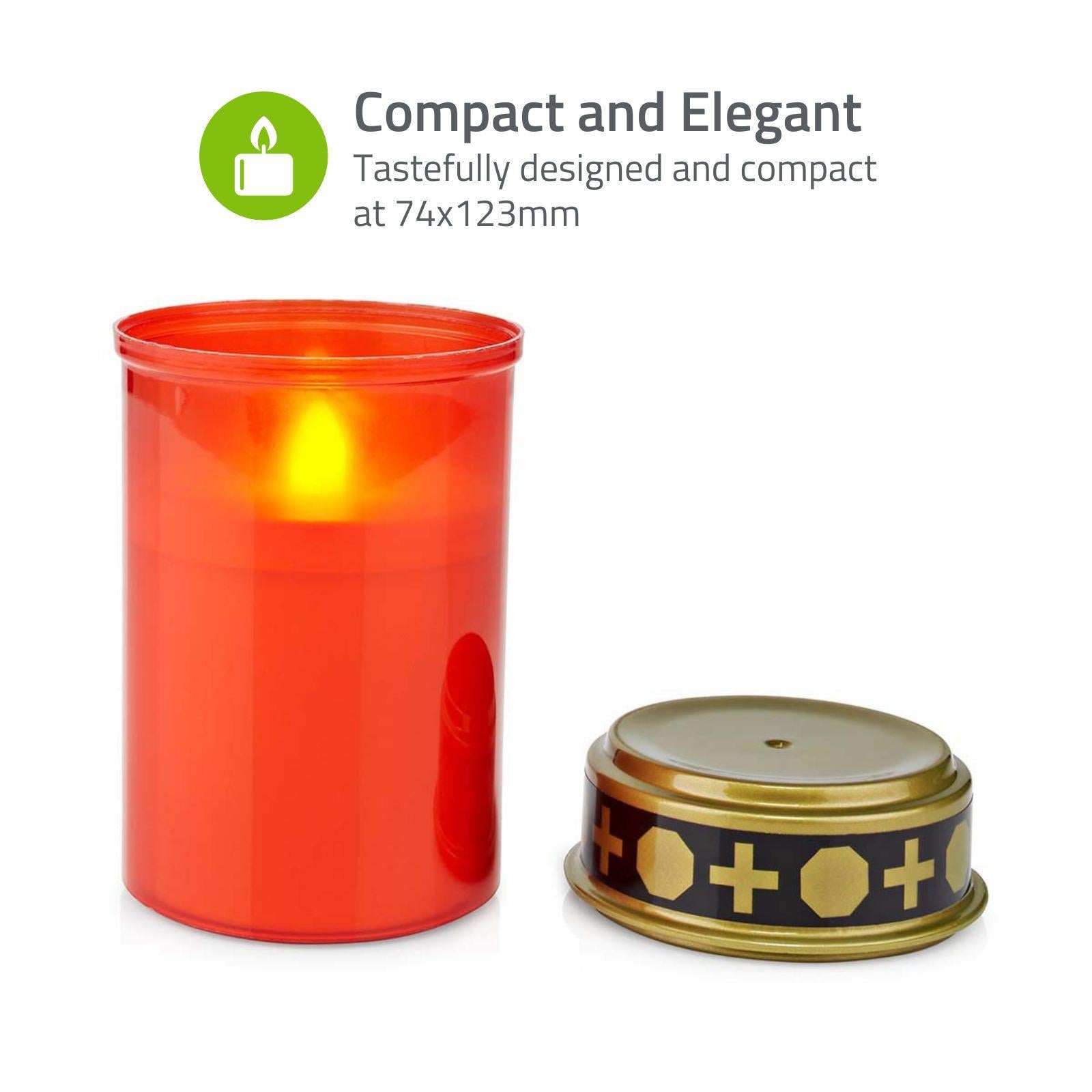 Nedis LED Grave Candle Light with Realistic Flickering Flame Effect, Battery Powered, Water Resistant, 6 Hours On / 18 Hours Off Timer - Red