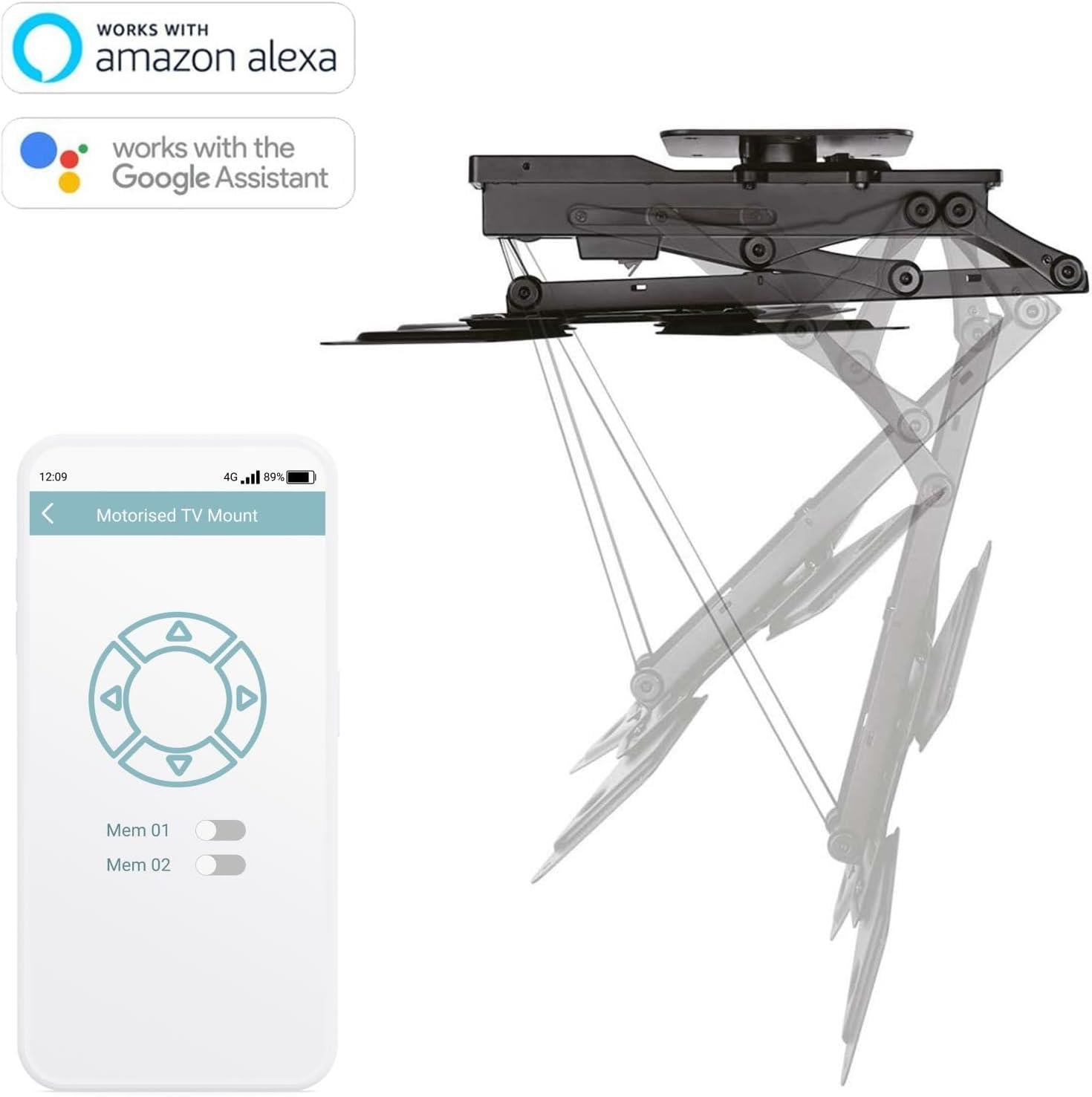 Nedis Smart Motorised TV Ceiling Mount Bracket for 23-65" Screen Max 30kg Adjustable Tilt and Swivel with Remote Control