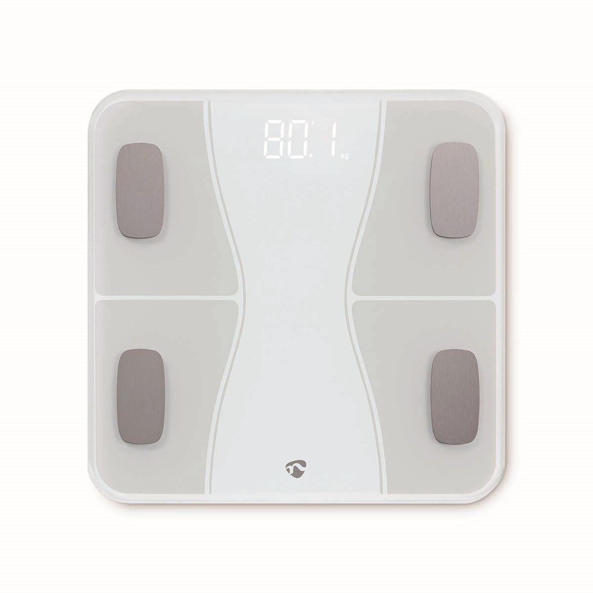 Nedis SmartLife Bluetooth Smart Weighing Scale, BMI Body Analysis with 16 Measurements Including BMI, Fat & Muscle Mass, 180 kg Capacity, Compatible with Fitbit, iOS & Android App - White