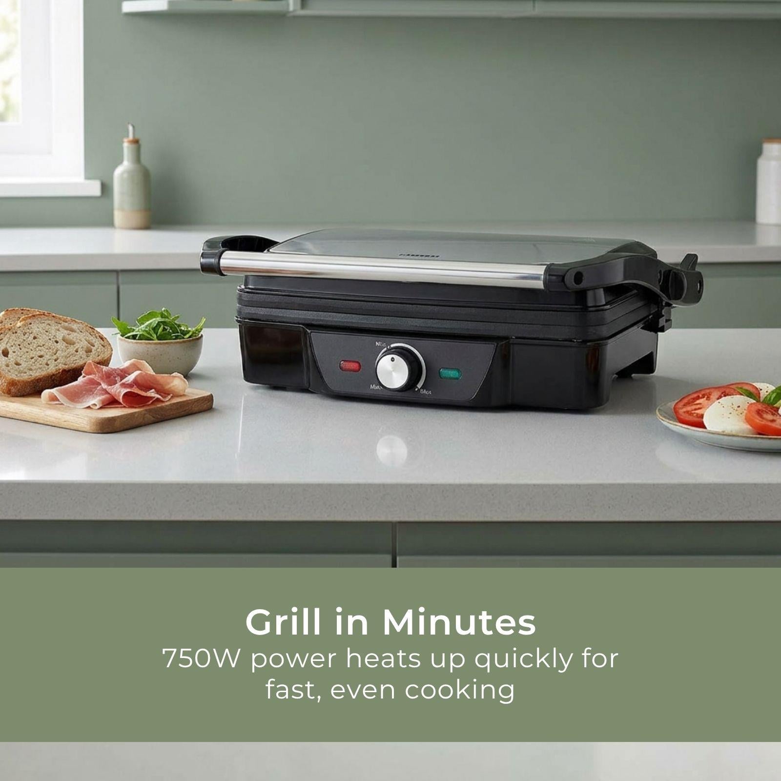 MELISSA 2-in-1 Electric Panini Press & Grill, Fold-Out, 1600W with Non-Stick Reversible Plates, Adjustable Temperature Control & Drip Tray
