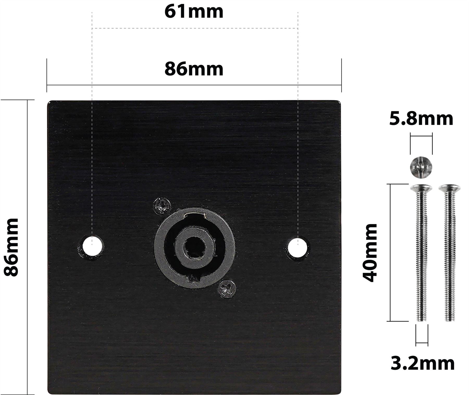 Black Wall Face Plate Electrical AV Slim Series 1 x Four Pole Speaker Socket Wall Plate Metal