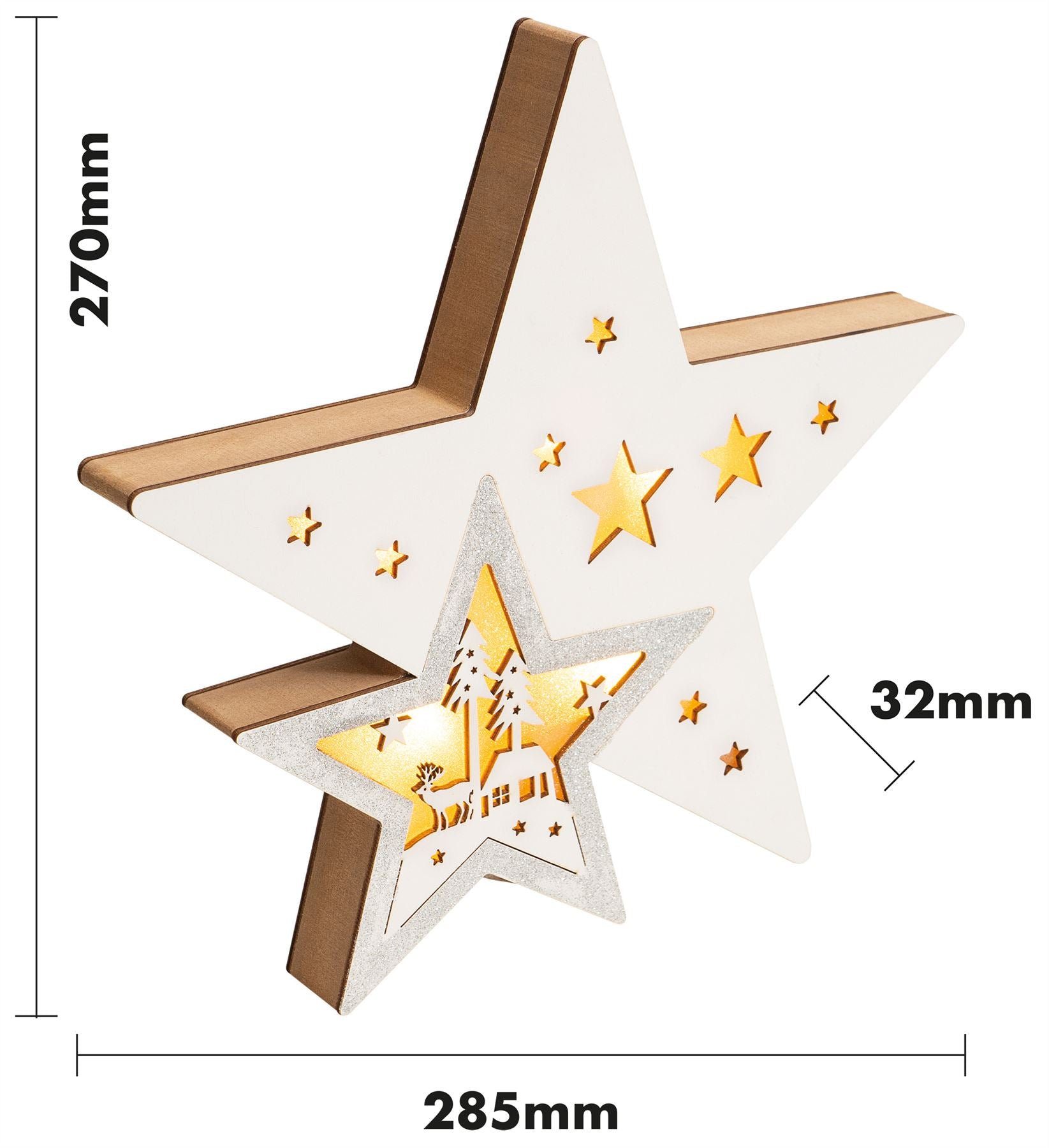 Wooden Light Up LED Christmas Star Decoration Battery Powered