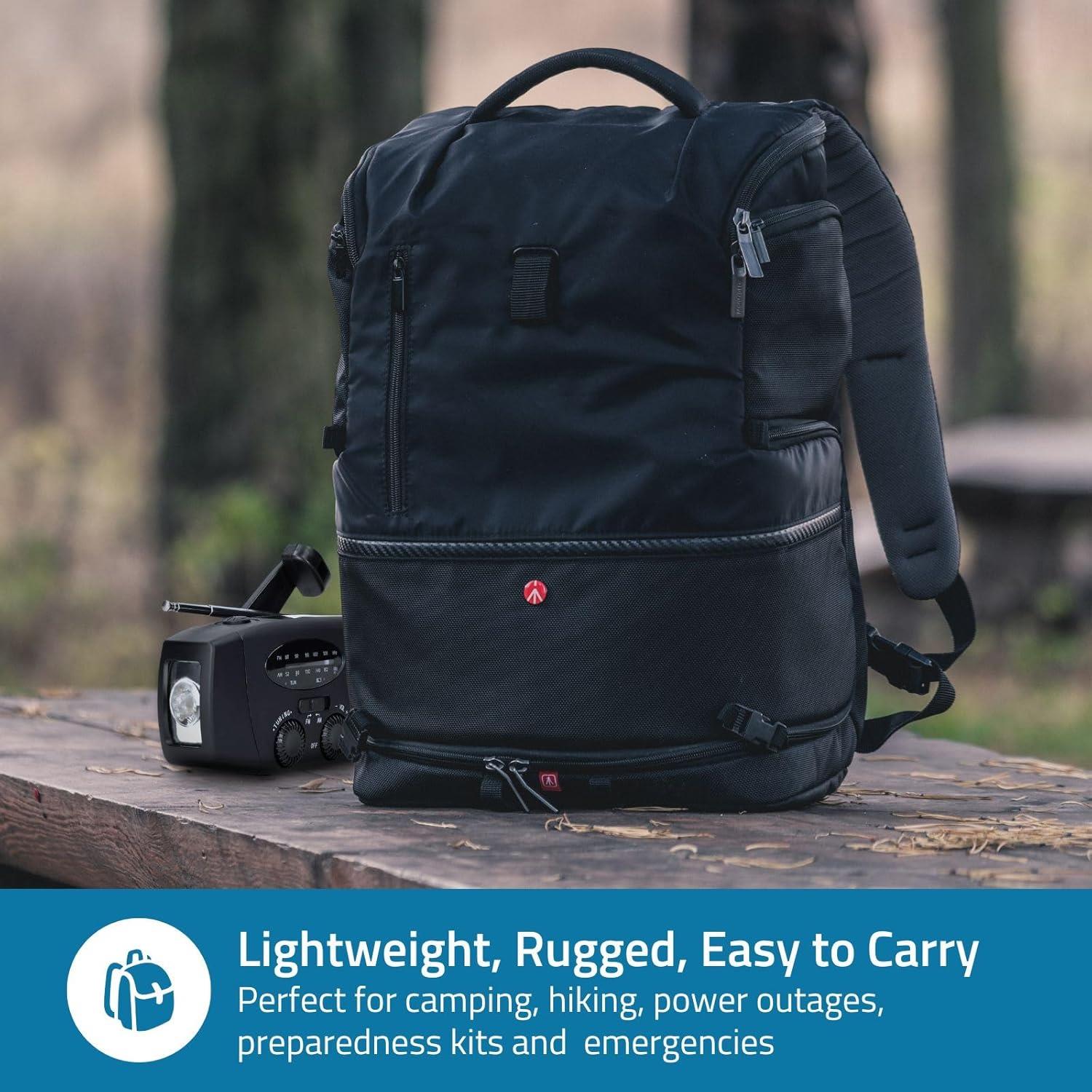 Nedis Portable Emergency AM/FM Wind Up Radio, with Solar Panel & Hand Crank, LED Torch, SOS Light and Rechargeable 2000mAh USB Powerbank - Black