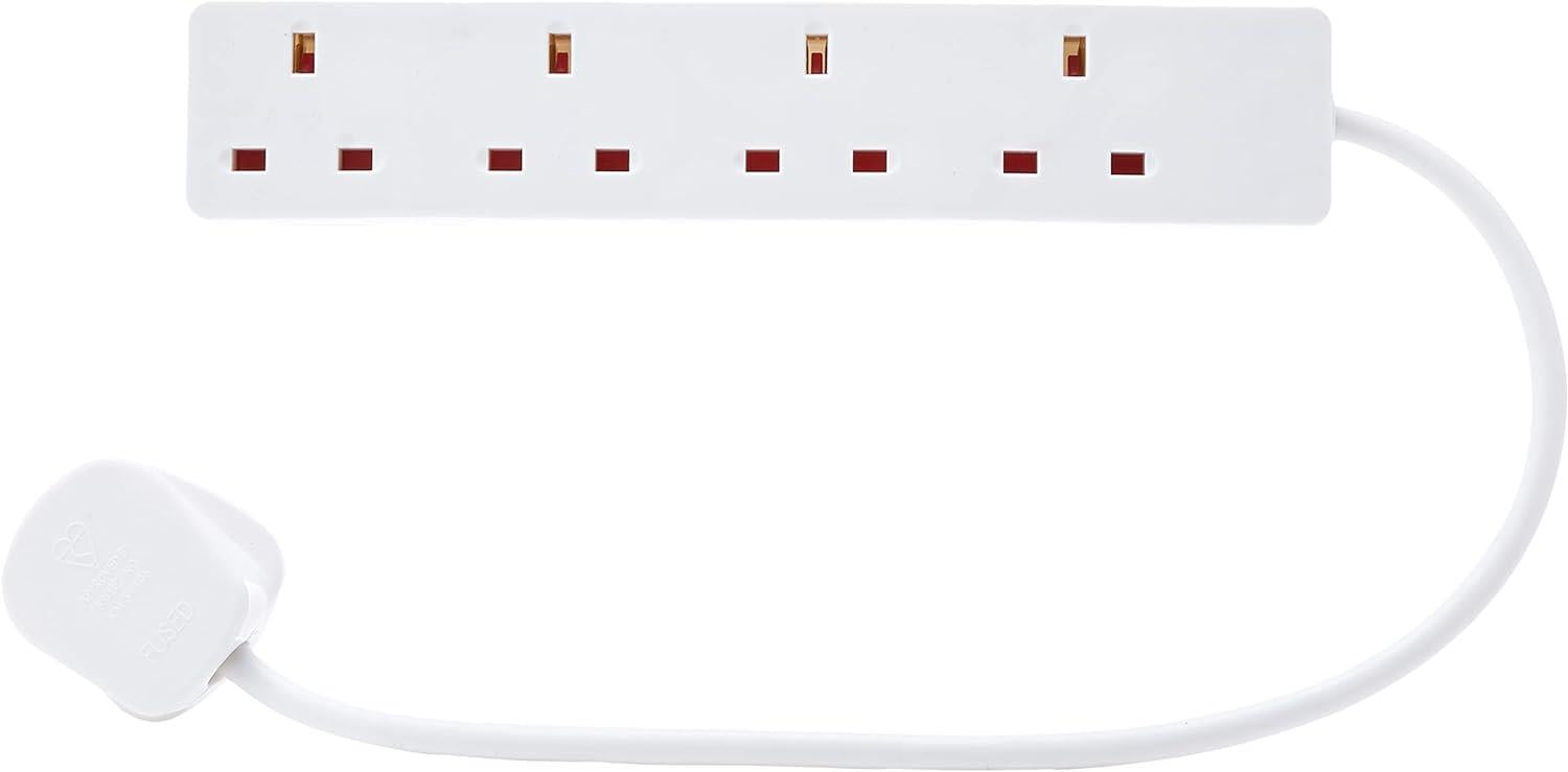 4 Gang 0.5m Mains Extension Lead Socket 13A - White