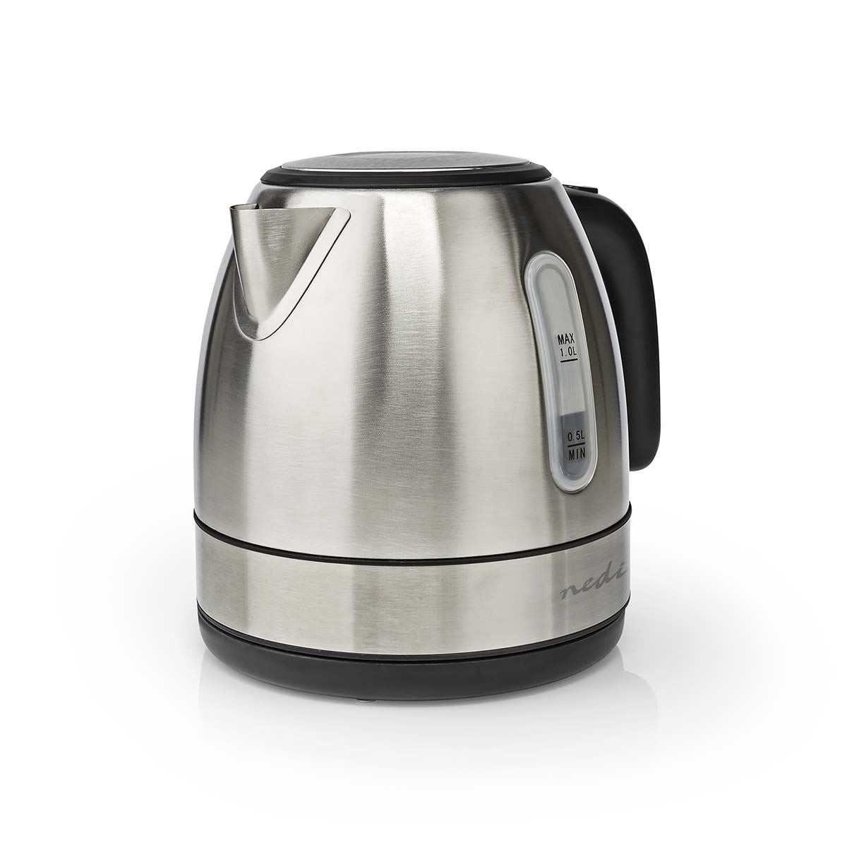 Nedis Electric Kettle, 1.0L Capacity with Quick Boil Time, Boil-Dry Protection and Removable Filter for Fresher Water, 2150W - Silver