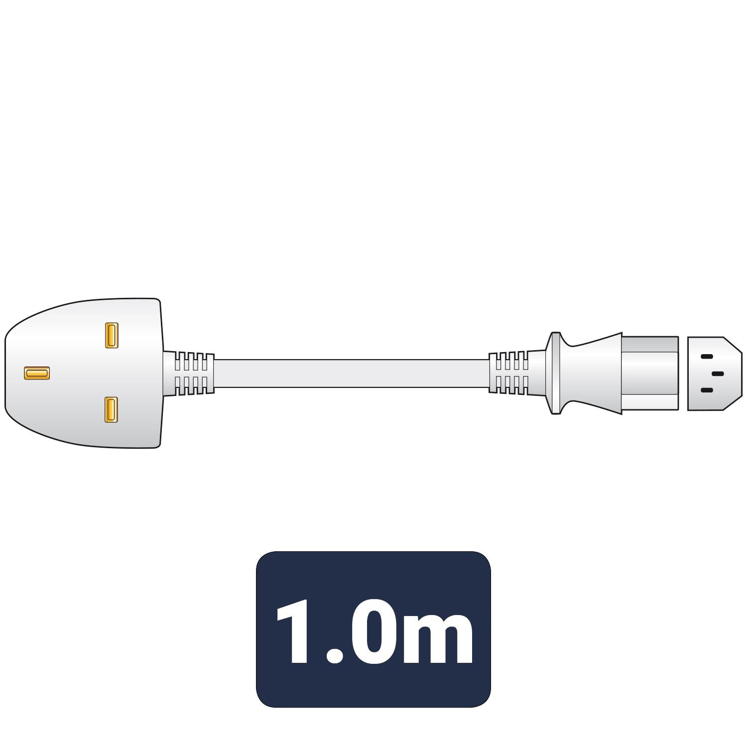 Mercury Power Cable | UK Male | IEC-320-C13| Straight | Nickel Plated | 1.00 m | Round | PVC | White