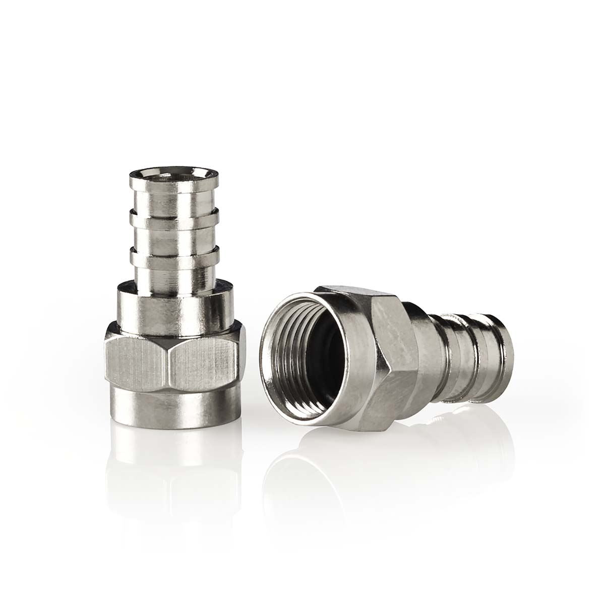 Nedis F-Connector | Straight | Male | Nickel Plated | 75 Ohm | Crimp | Cable input diameter: 7.0 mm | Copper | Silver | 2 pcs | Window Box