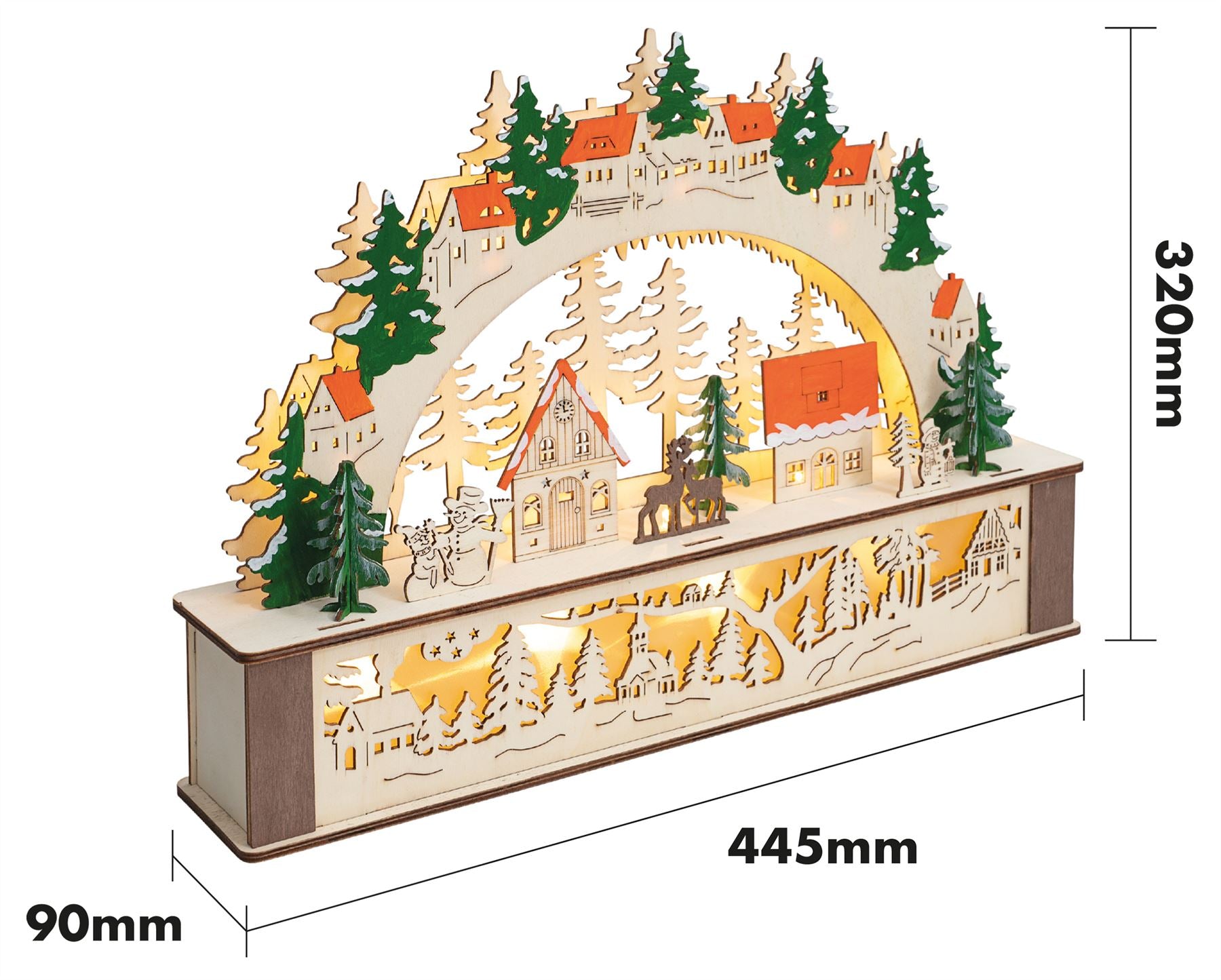 Wooden Christmas LED Light Arch Decoration with Festive Reindeer Village Scene