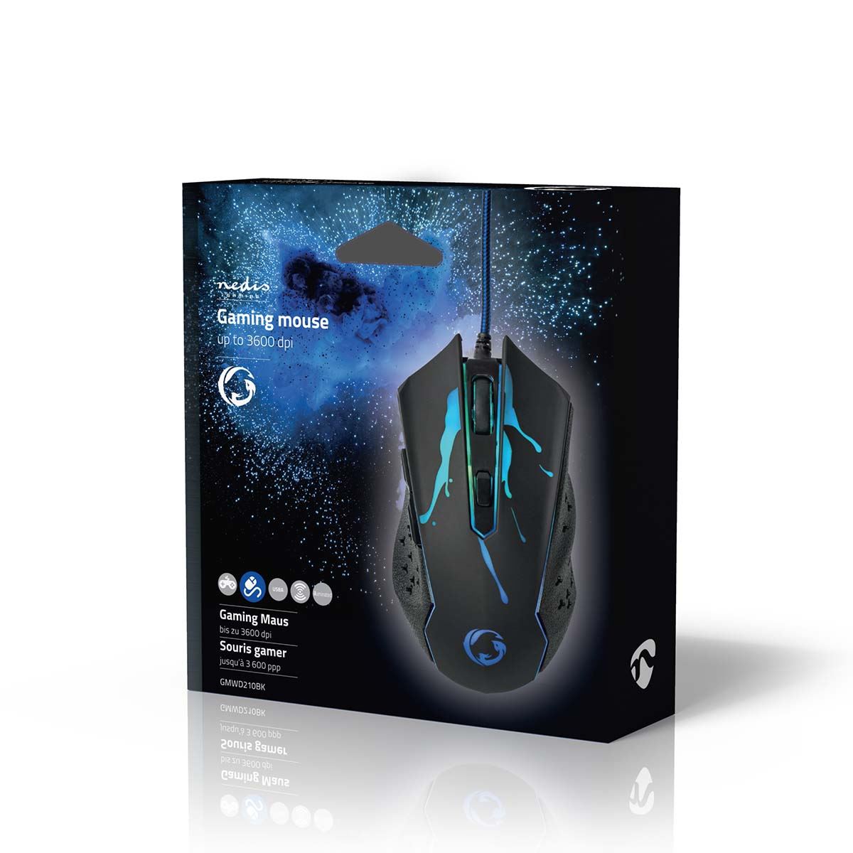 Nedis Gaming Mouse | Wired | 1200 / 1800 / 2400 / 3600 dpi | Adjustable DPI | Number of buttons: 6 | Programmable buttons | Right-Handed | 1.50 m | LED