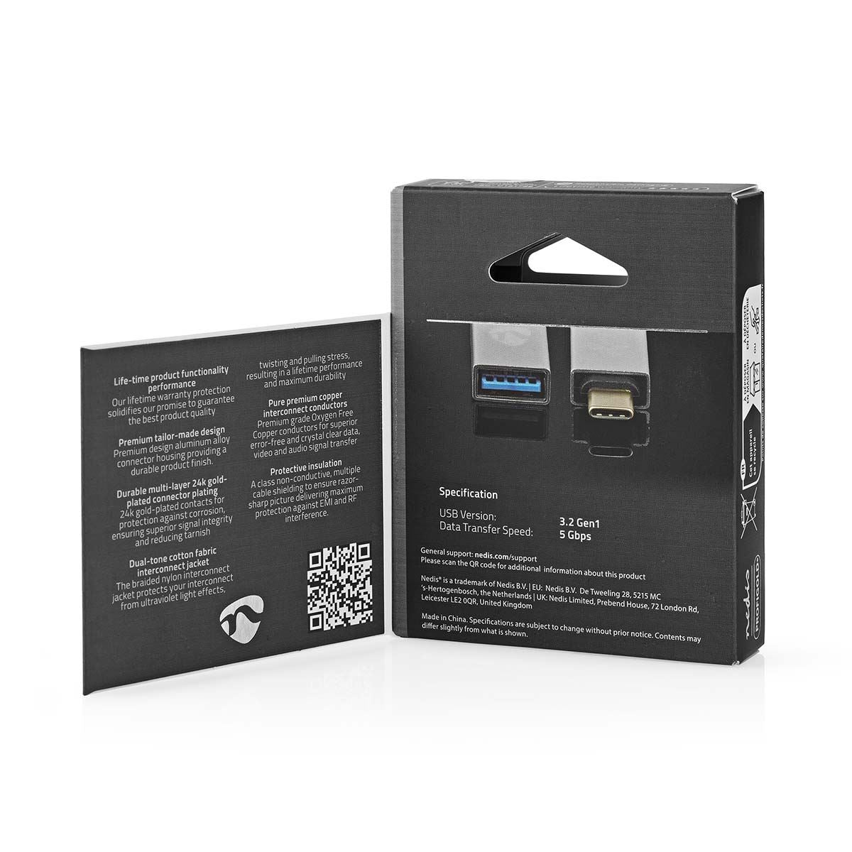 Nedis USB-C™ Adapter | USB 3.2 Gen 1 | USB-C™ Male | USB-A Female | 5 Gbps | Round | Nickel Plated | Silver | Cover Window Box