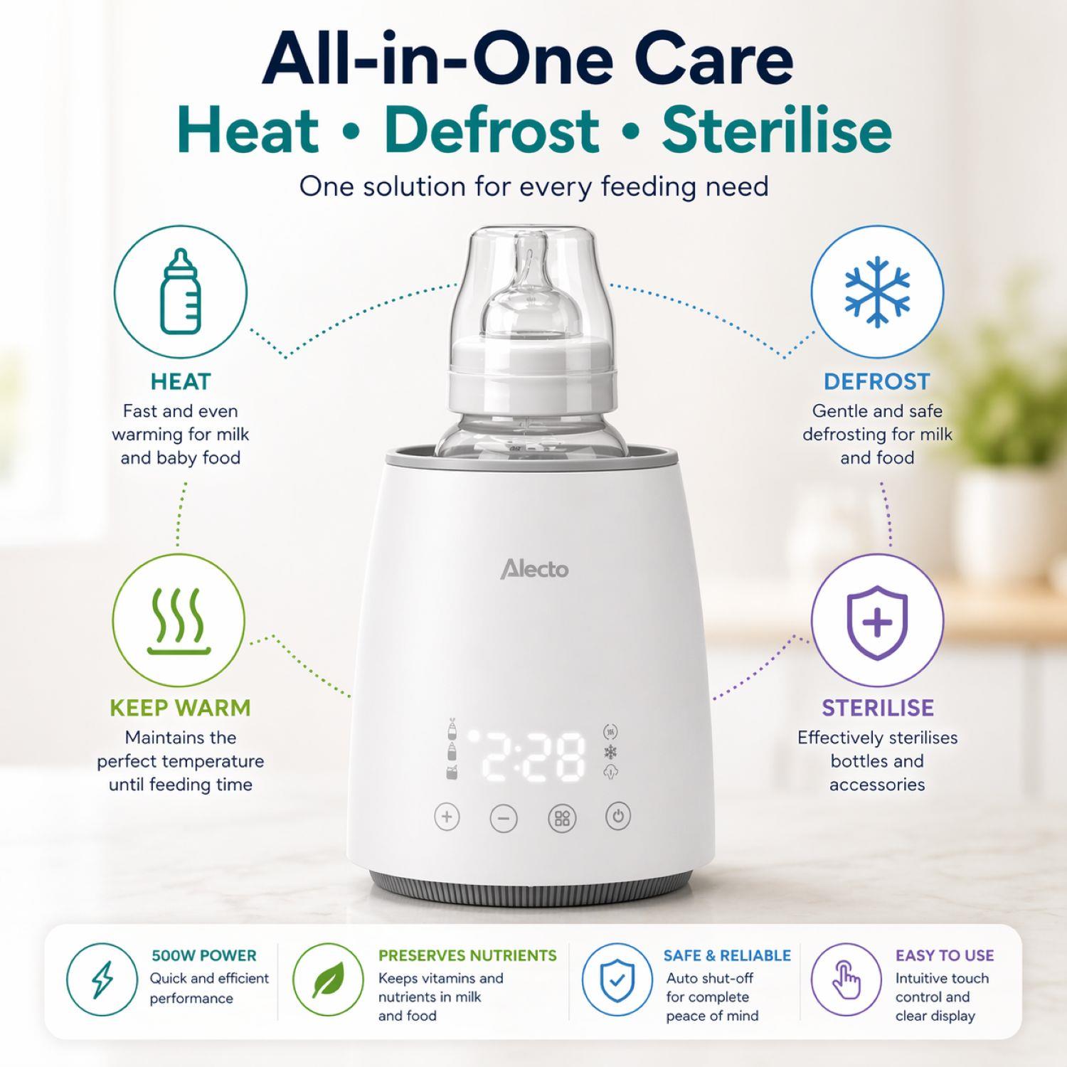 Alecto Fast Bottle / Food Warmer / Steriliser with Smart Temperature Control, Warms Evenly