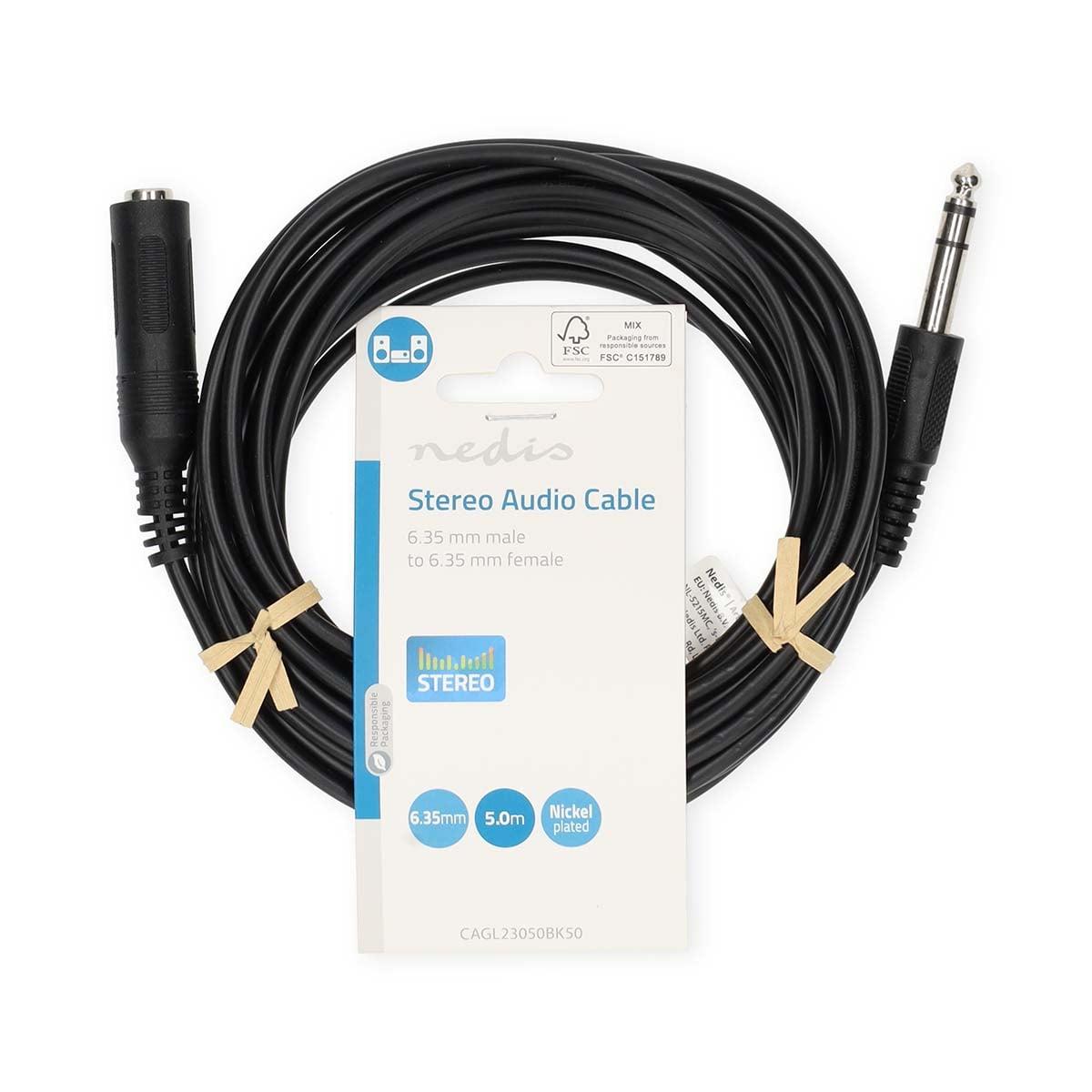Nedis Stereo Audio Cable | 6.35 mm Male | 6.35 mm Female | Nickel Plated | 5.00 m | Round | Label