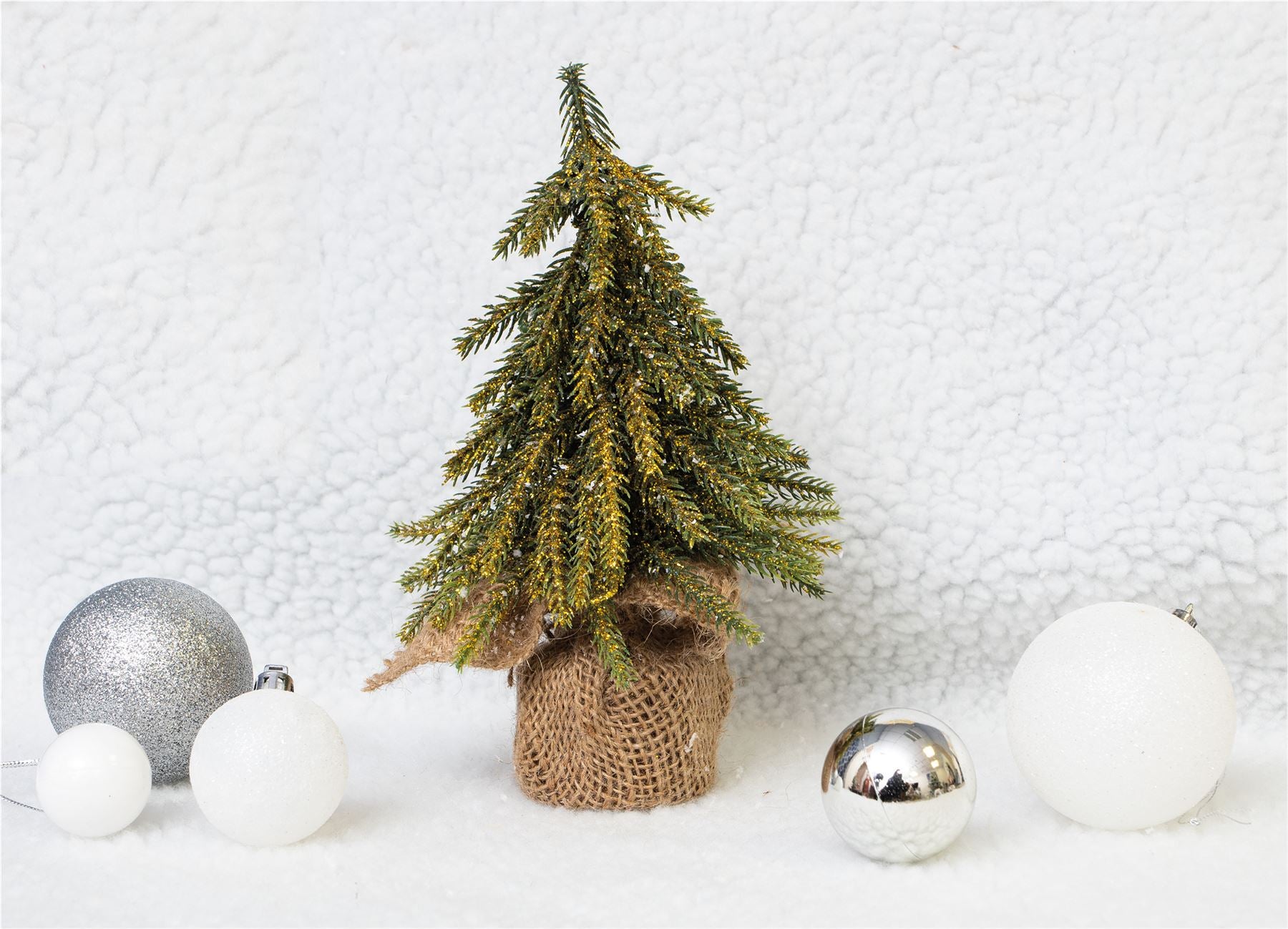 Decorative Gold Finish Mini Artificial Christmas Tree in Hessian Bag - 20cm