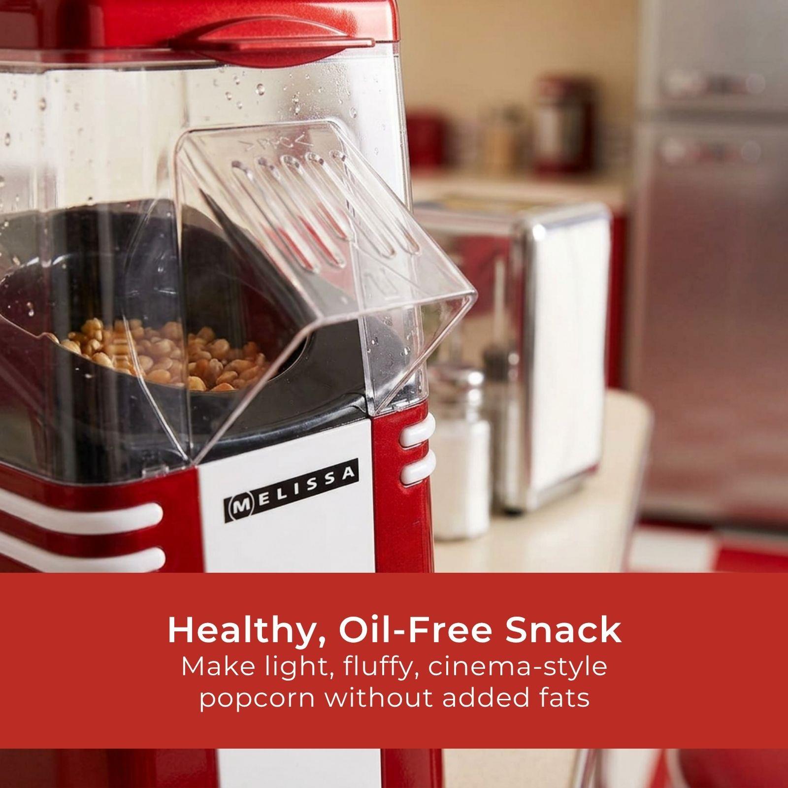 MELISSA Hot Air Popcorn Maker, Retro Table Top Machine for up to 60g of Healthy and Low Fat Popcorn, 1200W - Red/White