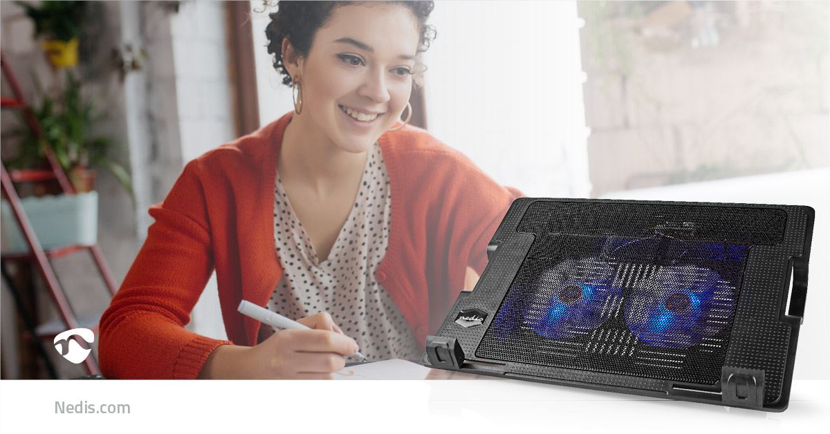 Nedis Notebook Stand | Number of fans: 2 | USB Powered | Number of angles: 4 | 18 " | 1200 rpm | LED