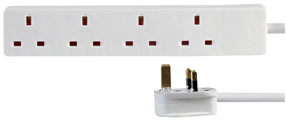 4 Gang 0.5m Mains Extension Lead Socket 13A - White