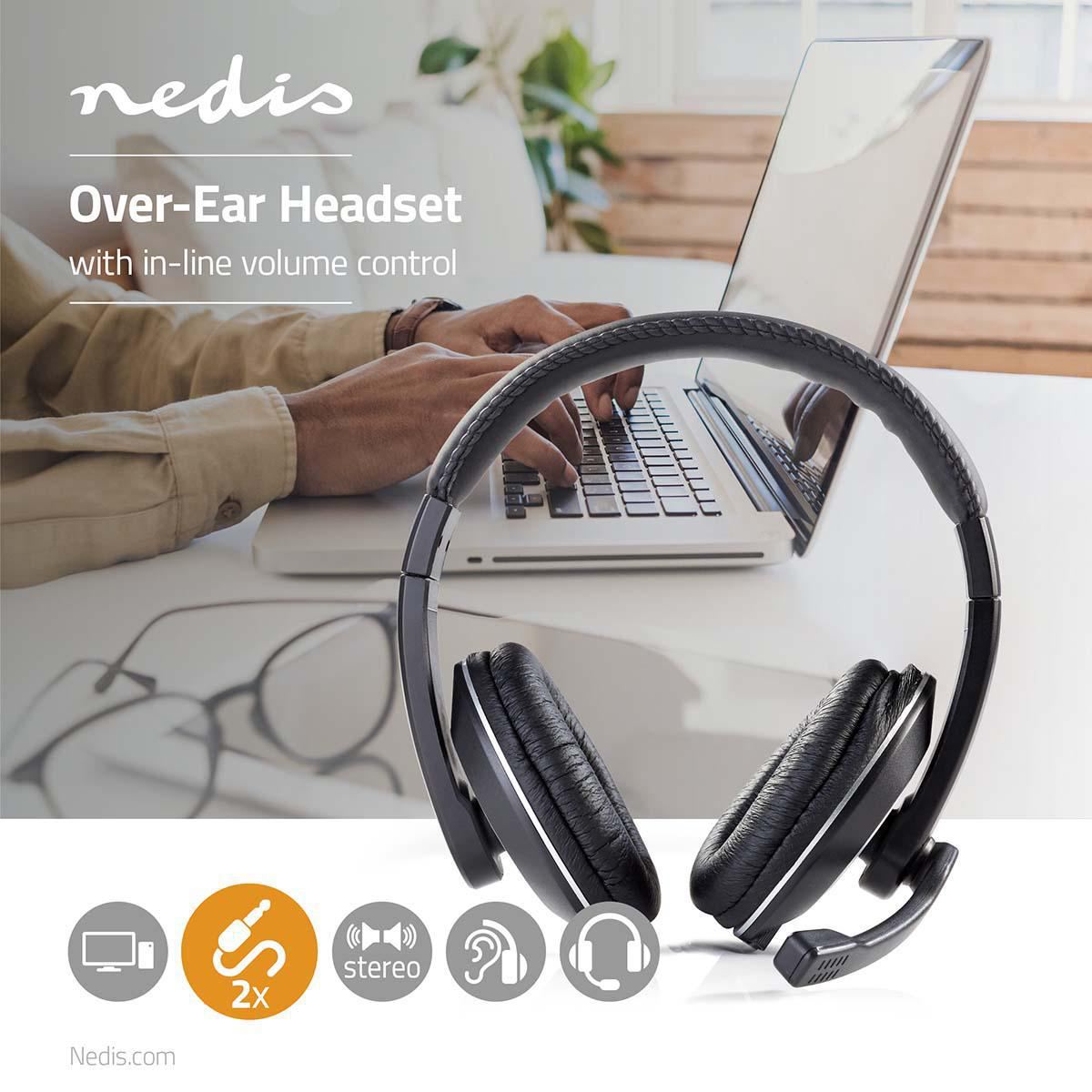 Nedis PC Headset | Over-Ear | Stereo | 2x 3.5 mm | Fold-Away Microphone | Black