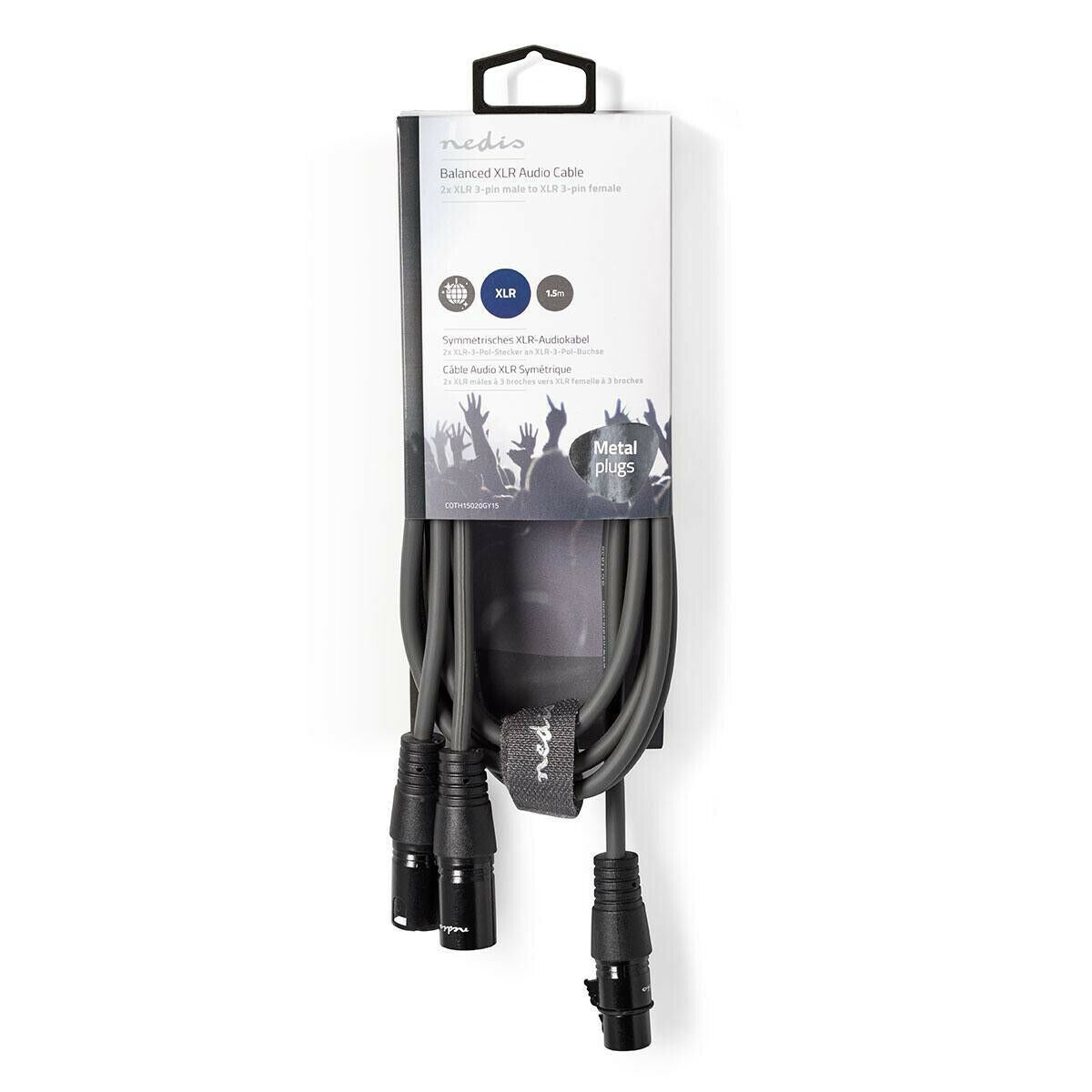 Nedis Balanced Audio Cable | 2x XLR 3-Pin Male | XLR 3-Pin Female | Nickel Plated | 1.50 m | Round | PVC | Dark Grey | Carton Sleeve