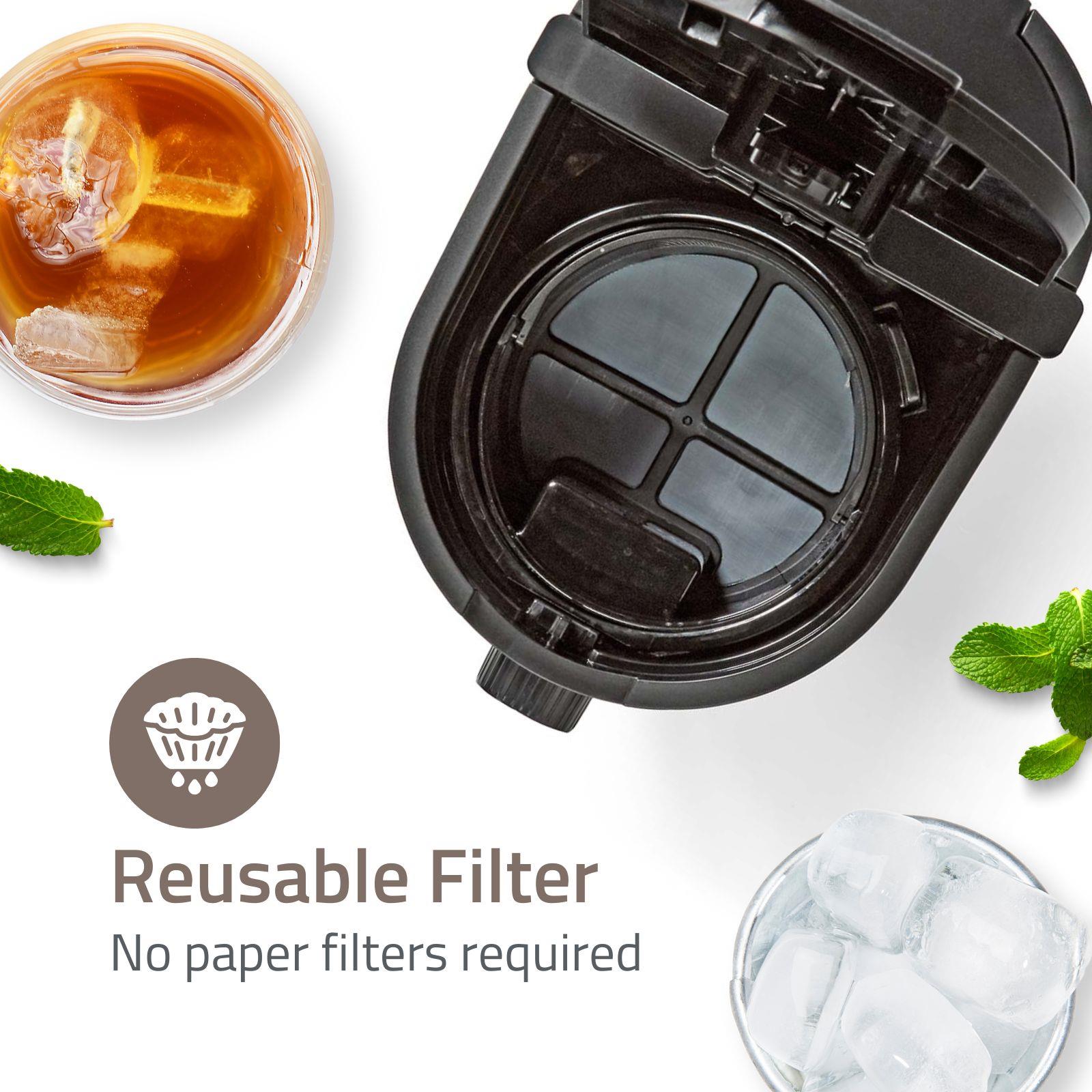 Nedis Ice Tea and Iced Coffee Maker - Hot & Cold Brewing with 2.5L Pitcher, 700W Power, Adjustable Strength Dial, Pod-Free Brewing, Dishwasher-Safe, Black