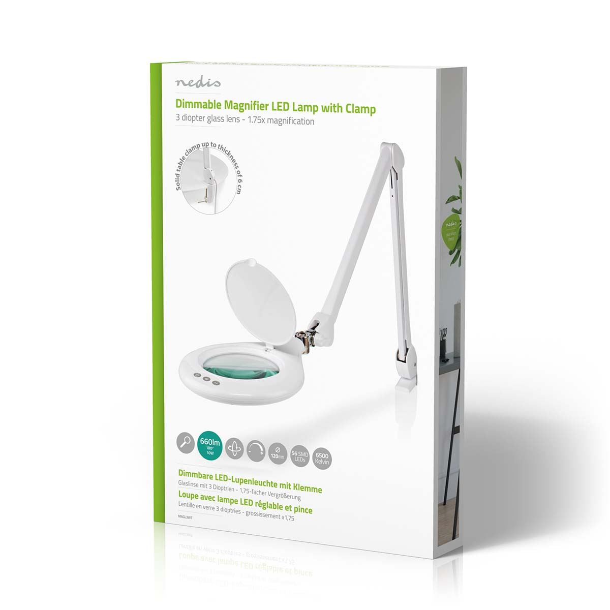 Nedis Magnifying Table Lamp Close Work, Crafts & More | LED | Lens strength: 3 Diopter | 6500 K | 10 W | 660 lm | White