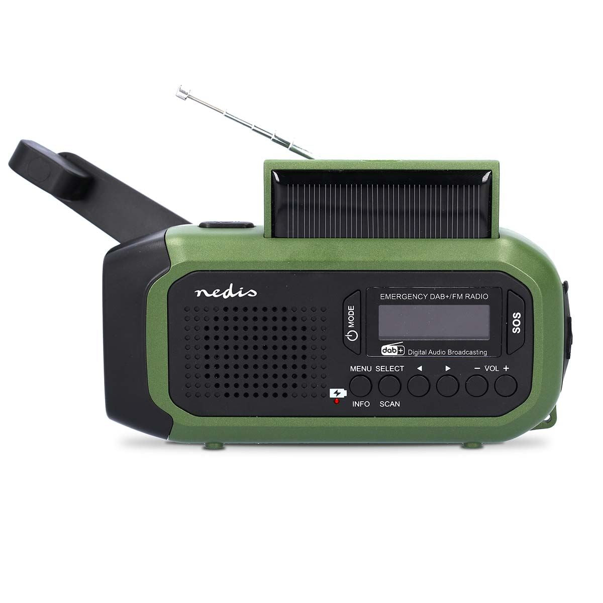 Nedis Portable Emergency DAB+/FM Wind Up Radio with Solar Panel & Hand Crank, with 2500mAh Rechargeable USB Power Bank, LED Torch & SOS Alarm, for Camping, Hiking & Outdoor