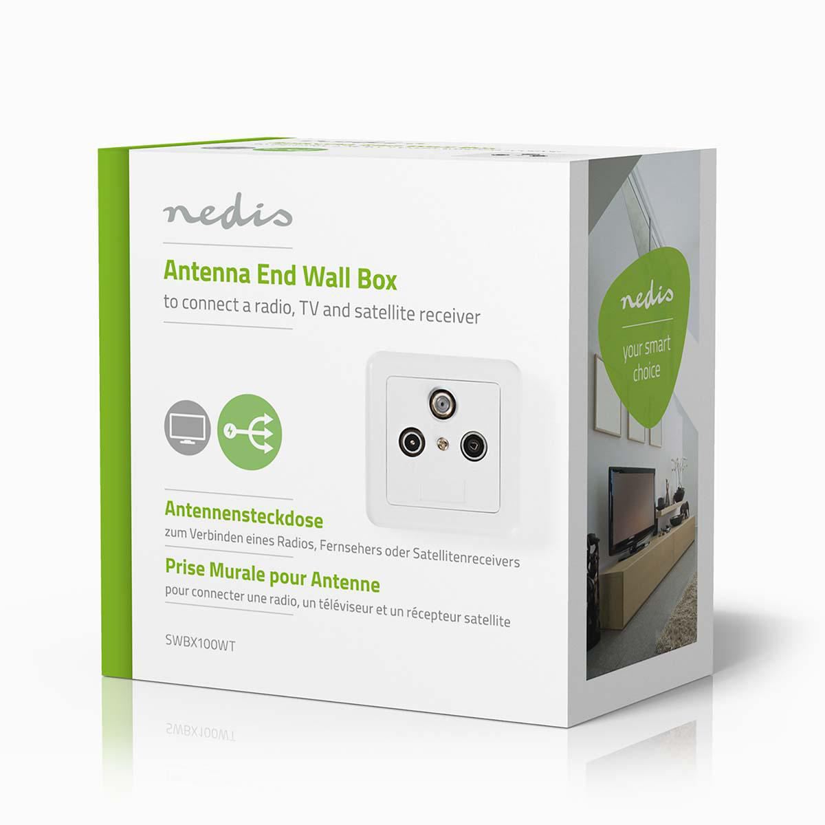 Nedis Antenna End Wall Box | 1x F-Connector Female / 1x IEC Connector Female / 1x IEC Connector Male | 75 Ohm | Return path | Silver / White