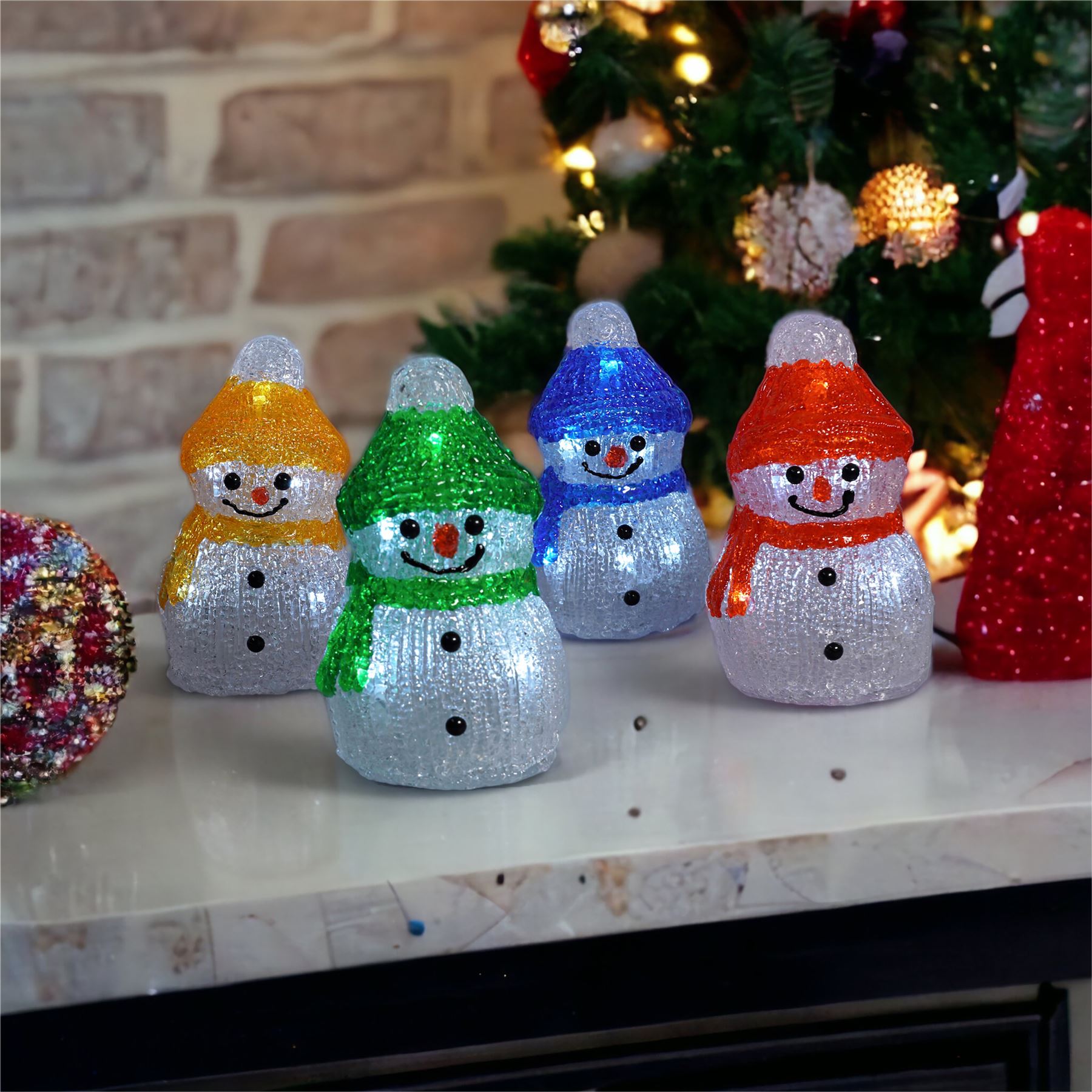 Set of 4 Acrylic Outdoor/Indoor Christmas Snowmen Battery Powered with Timer and 8x4 LED Light's