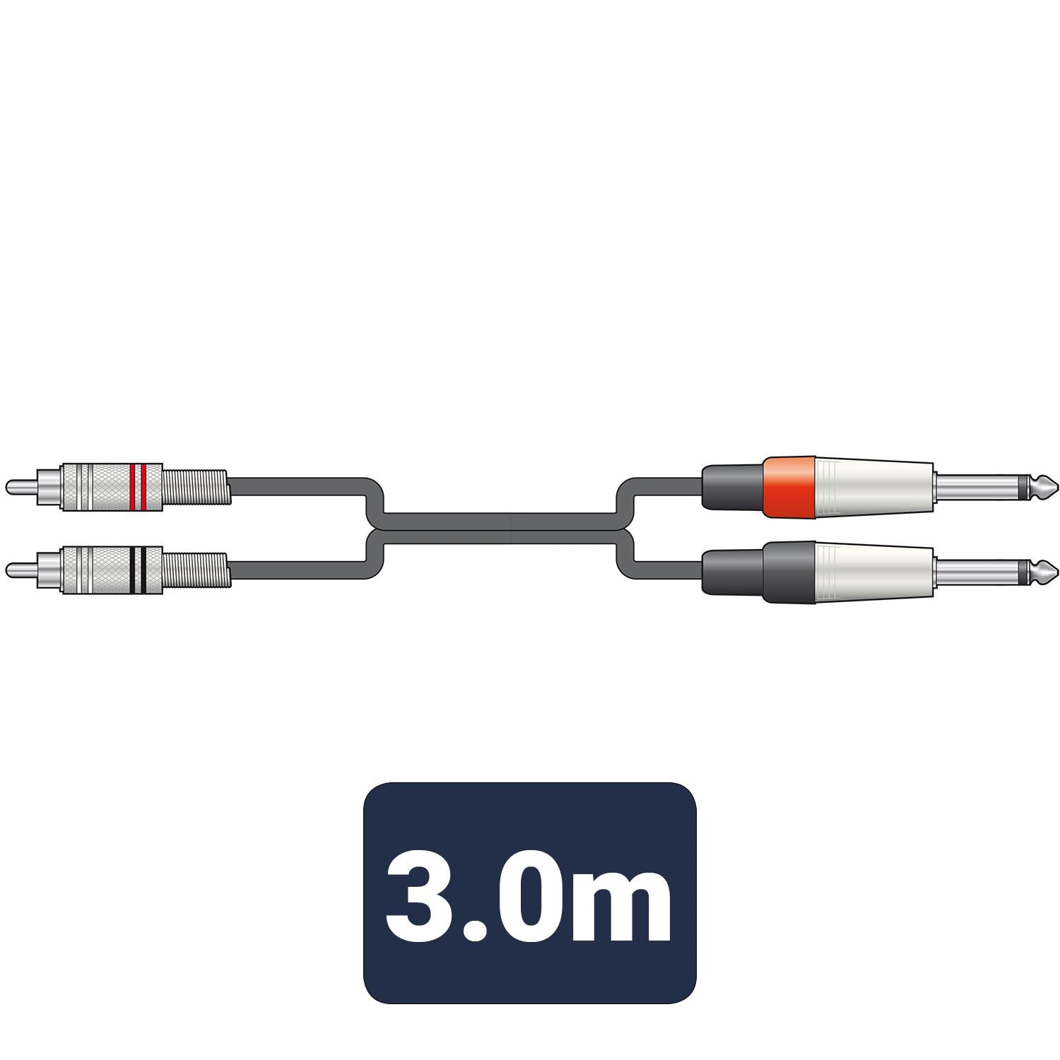 Citronic 3m Classic Audio Leads 2 x 6.3mm Mono Jack Plugs - 2 x RCA Male Plugs