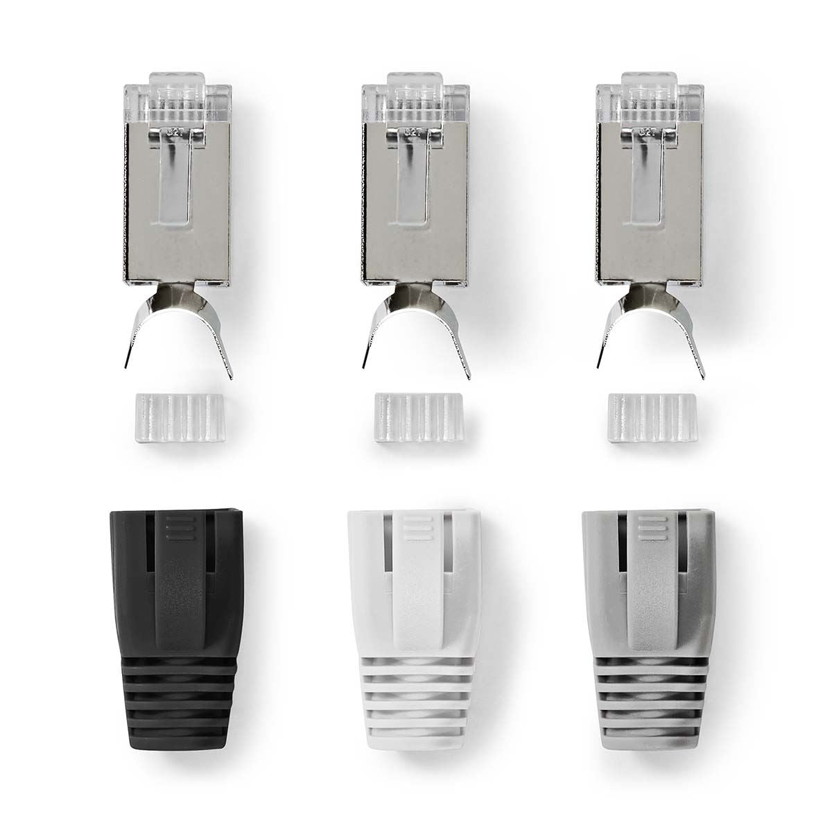 Nedis RJ45 Connector | RJ45 Pass Through | Solid/Stranded FTP CAT7 | Straight | Gold Plated | 10 pcs | PVC | Black / Grey / White | Box