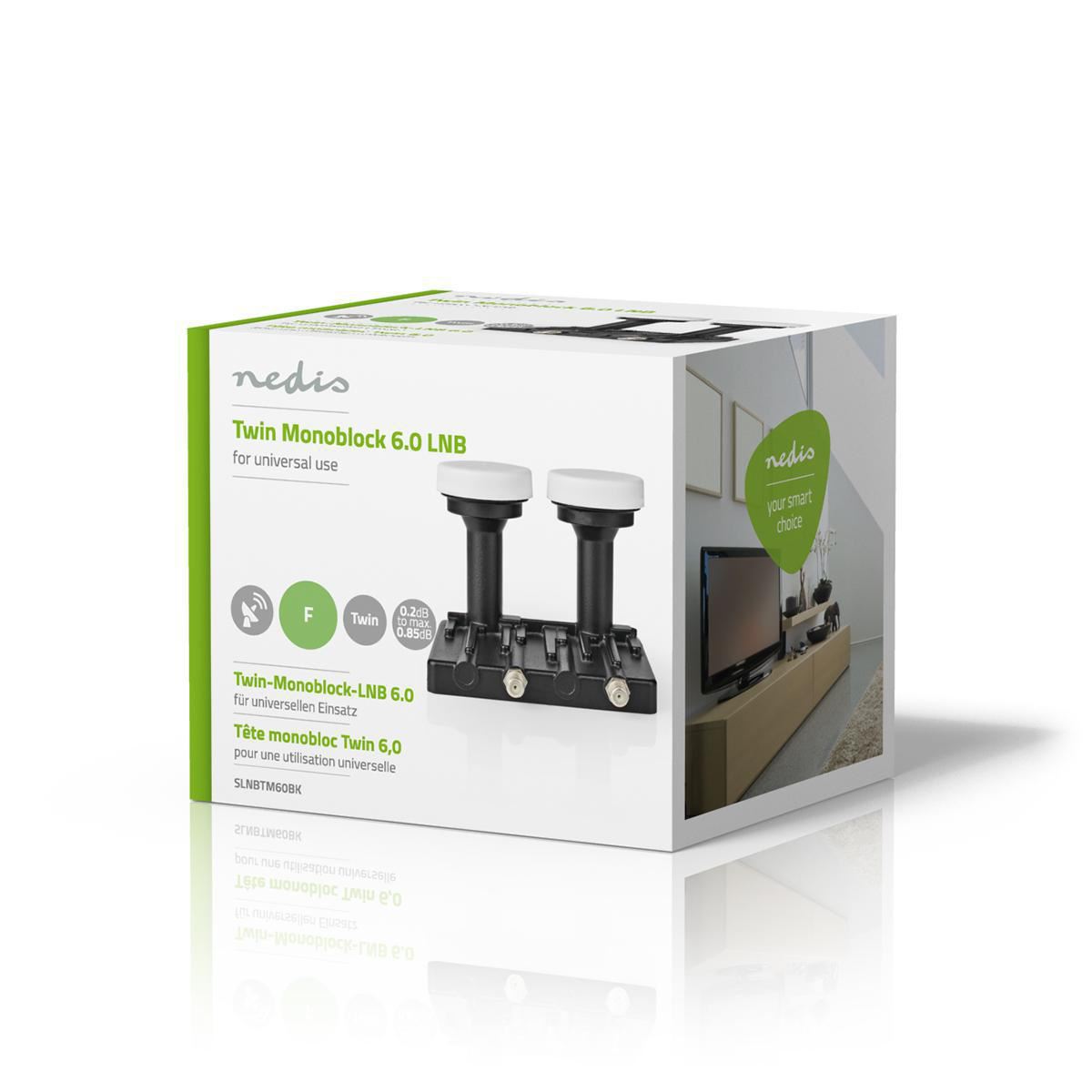 Nedis LNB Twin Monoblock 6.0° 2x F-Connector Gain 0.85 dB - Black