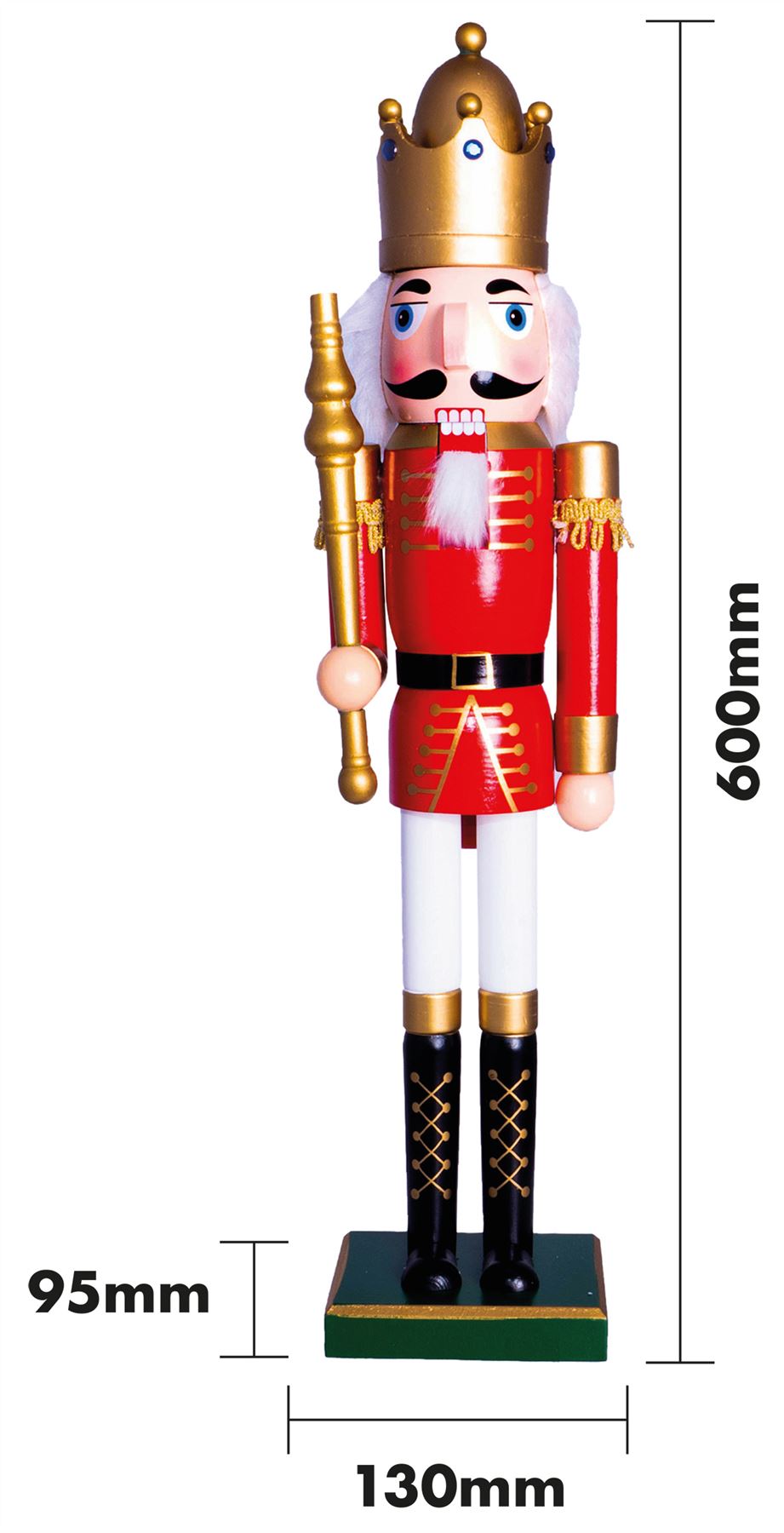 Large 60cm Traditional Christmas Nutcracker Red and Gold with Sceptre