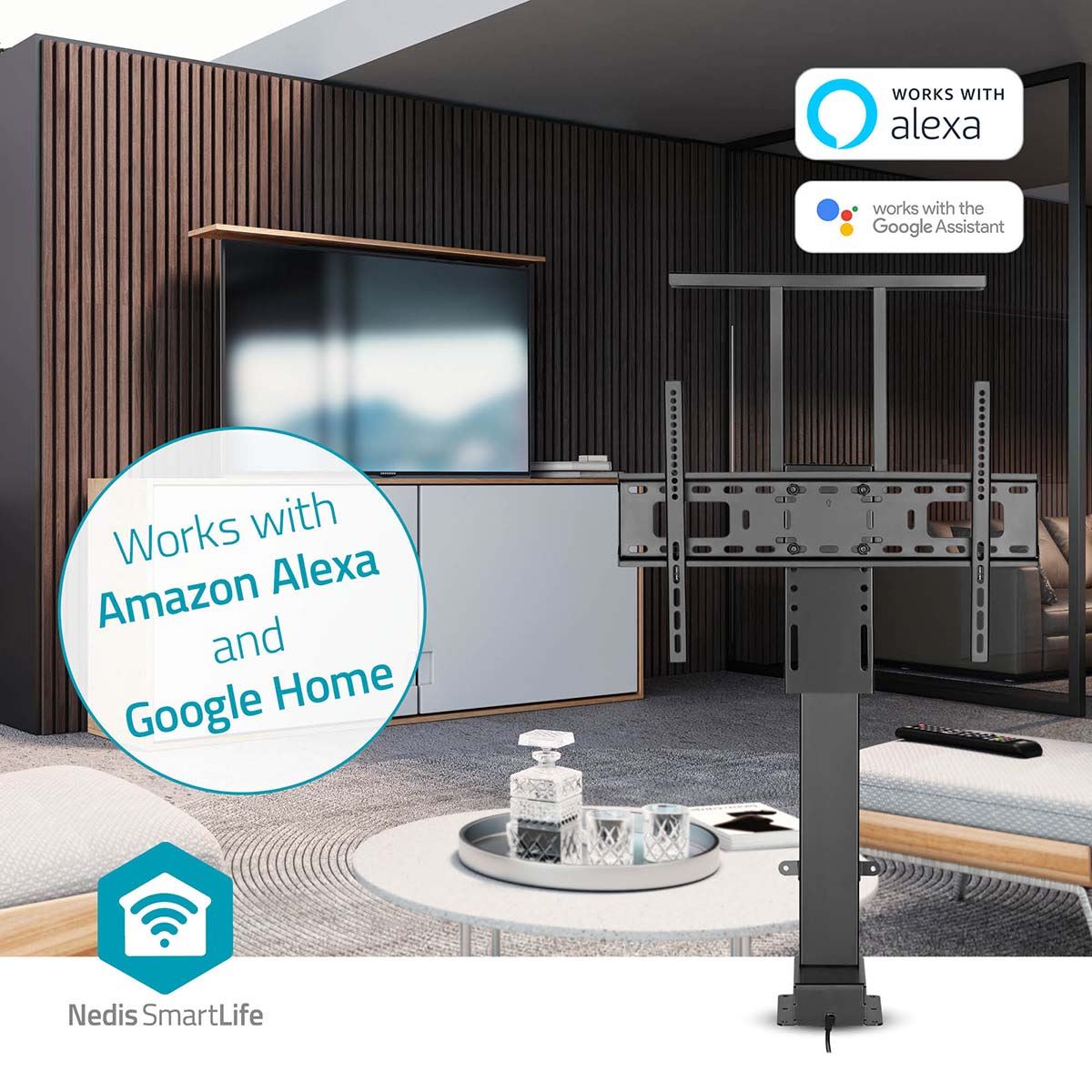 Nedis SmartLife Motorised Lift TV Stand for 37-80" Screen Max 60kg Adjustable Height with Remote Control