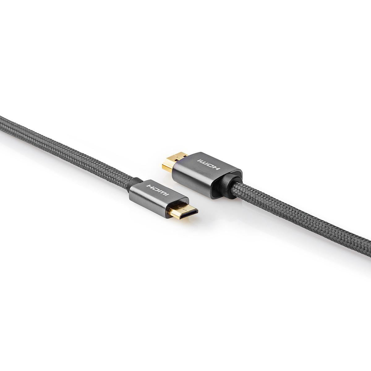 Nedis High Speed HDMI™ Cable with Ethernet | HDMI™ Connector | HDMI™ Mini Connector | 4K@60Hz | 18 Gbps | 2.00 m | Round | Cotton | Anthracite / Gun Metal Grey | Cover Window Box