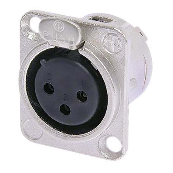 Neutrik 3 pole female receptacle, solder contacts, Nickel housing, silver contacts