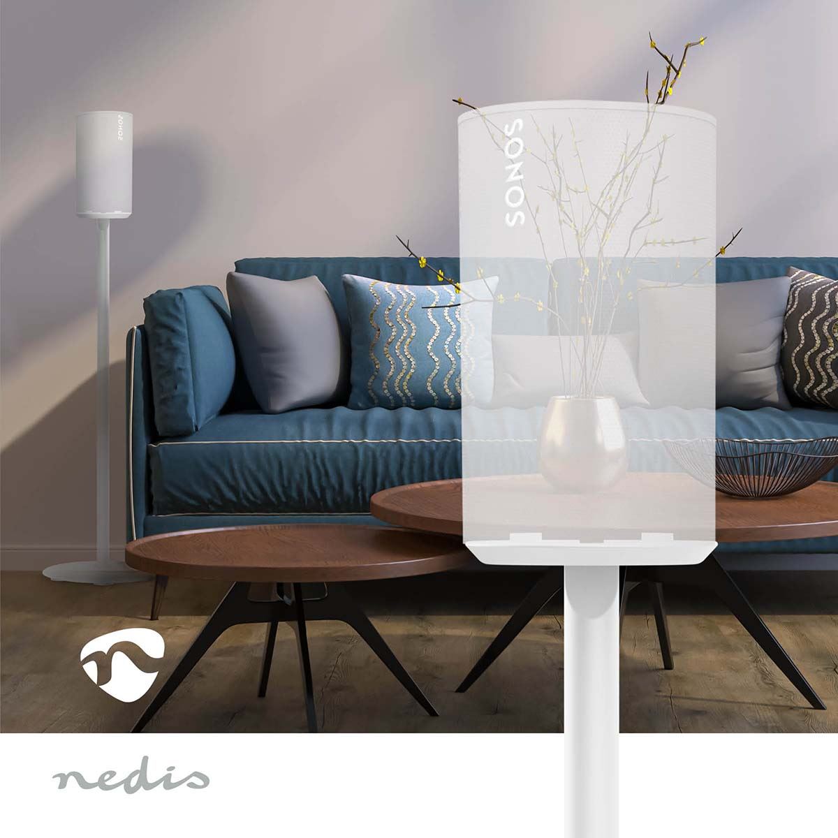 Nedis Speaker Stand Mount for Sonos Era 100, Fixed Height, Max. Capacity 3kg (Single Stand) - White
