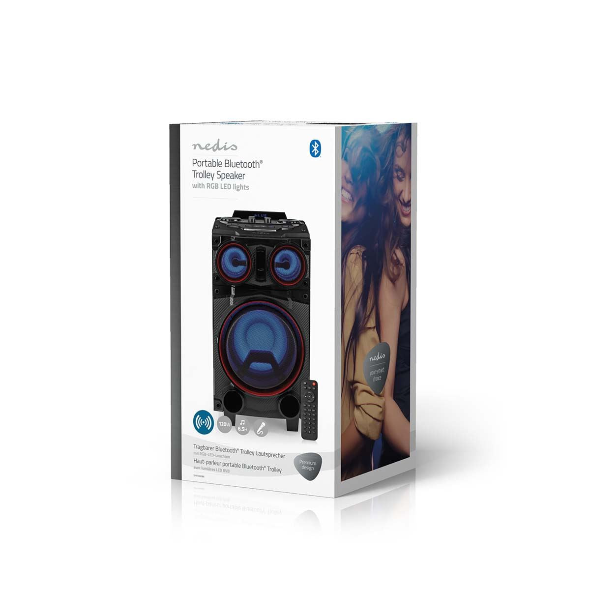 Nedis Bluetooth® Party Speaker | Maximum battery play time: 6.5 hrs | 120 W | Carrying handle | Party lights | Equalizer | Black