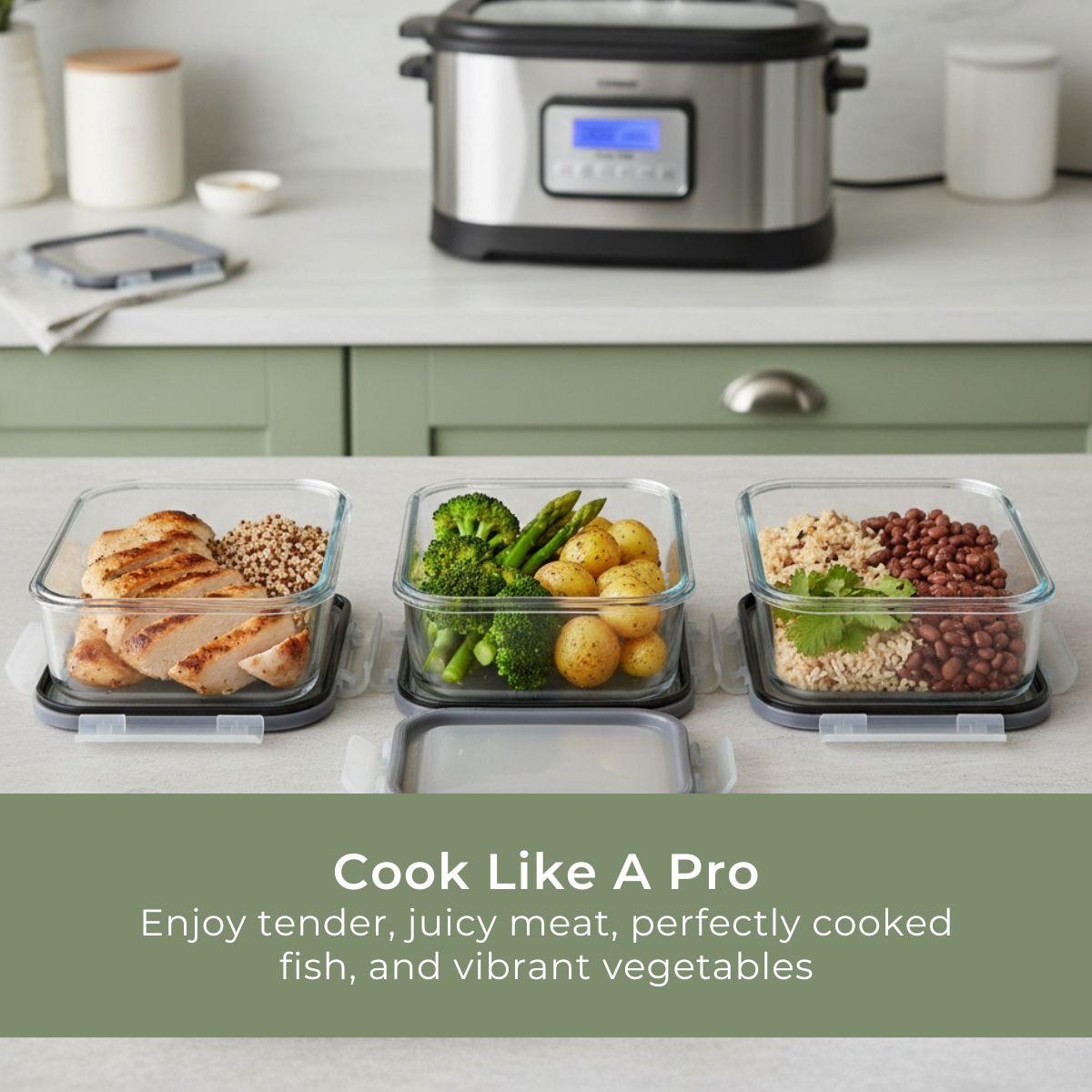 MELISSA Le-France Sous Vide 6L 520W, "French Under Vacuum Cooking" Cooker with LCD Timer, Healthier Juicery and Flavoursome, Stainless Steel / Black