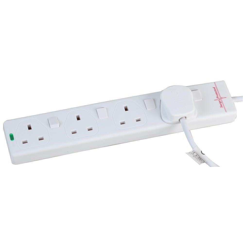 4 Gang 1m Mains Extension Lead Socket Individually Switched 13A with Surge Potection - White