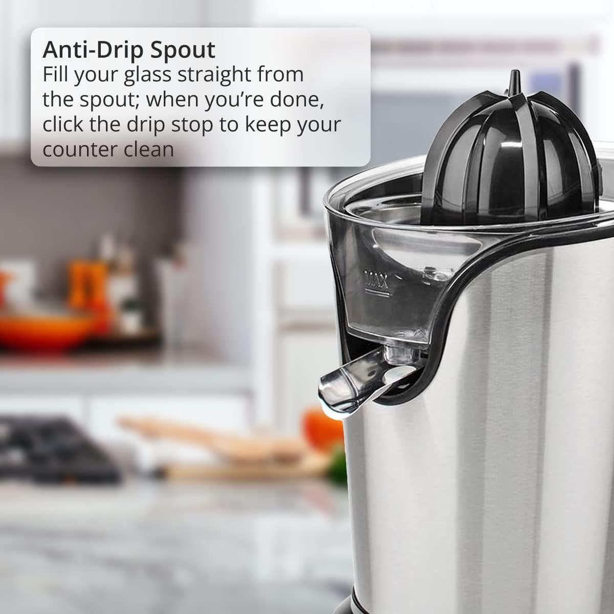 Nedis Electric Citrus Press Juicer Squeezer, 100W Motor, with 2 x Interchangeable Cones, and Anti-Drip Easy Pour Spout