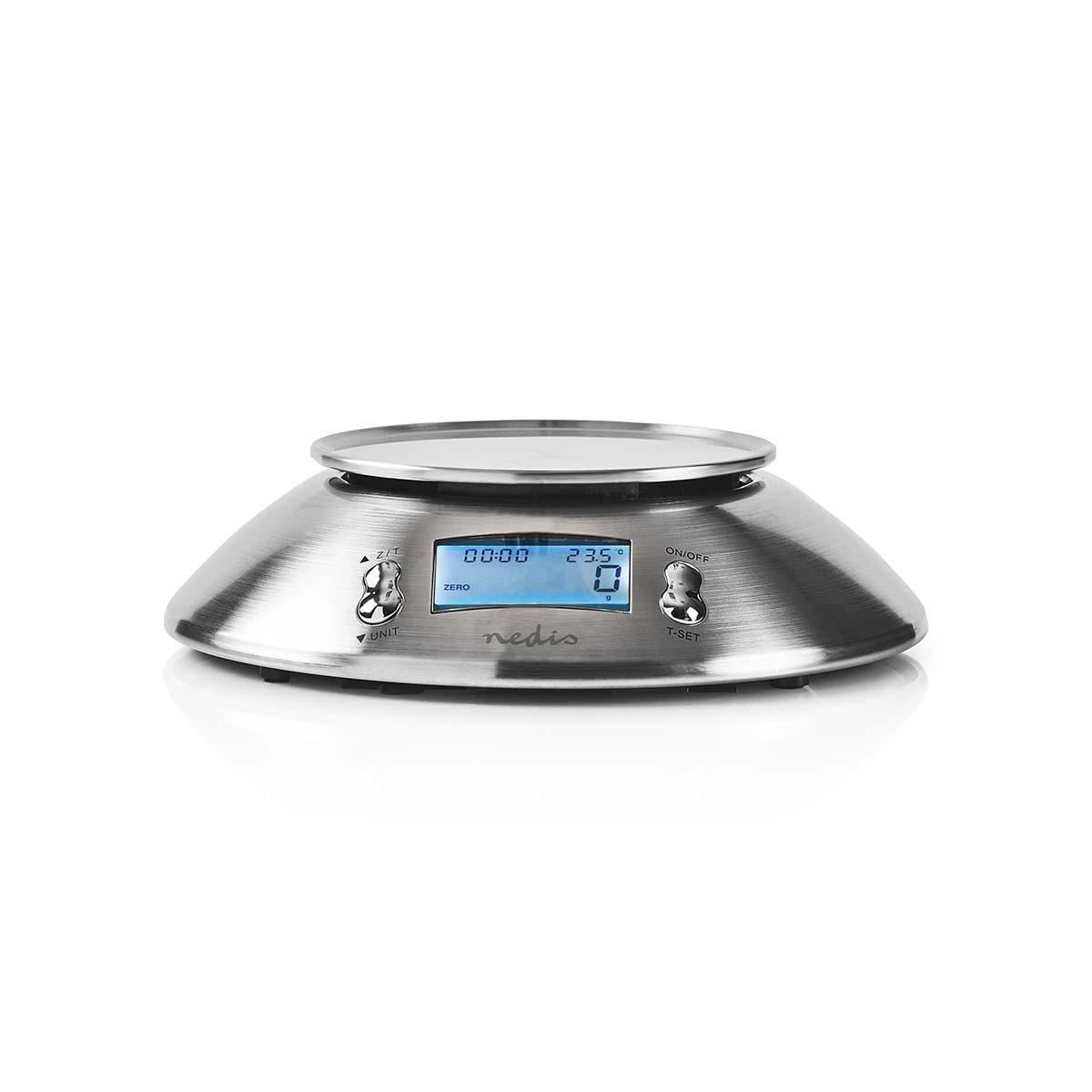 Nedis Digital Kitchen Scales | Illuminated LCD | Temperature | Alarm Clock | Metal