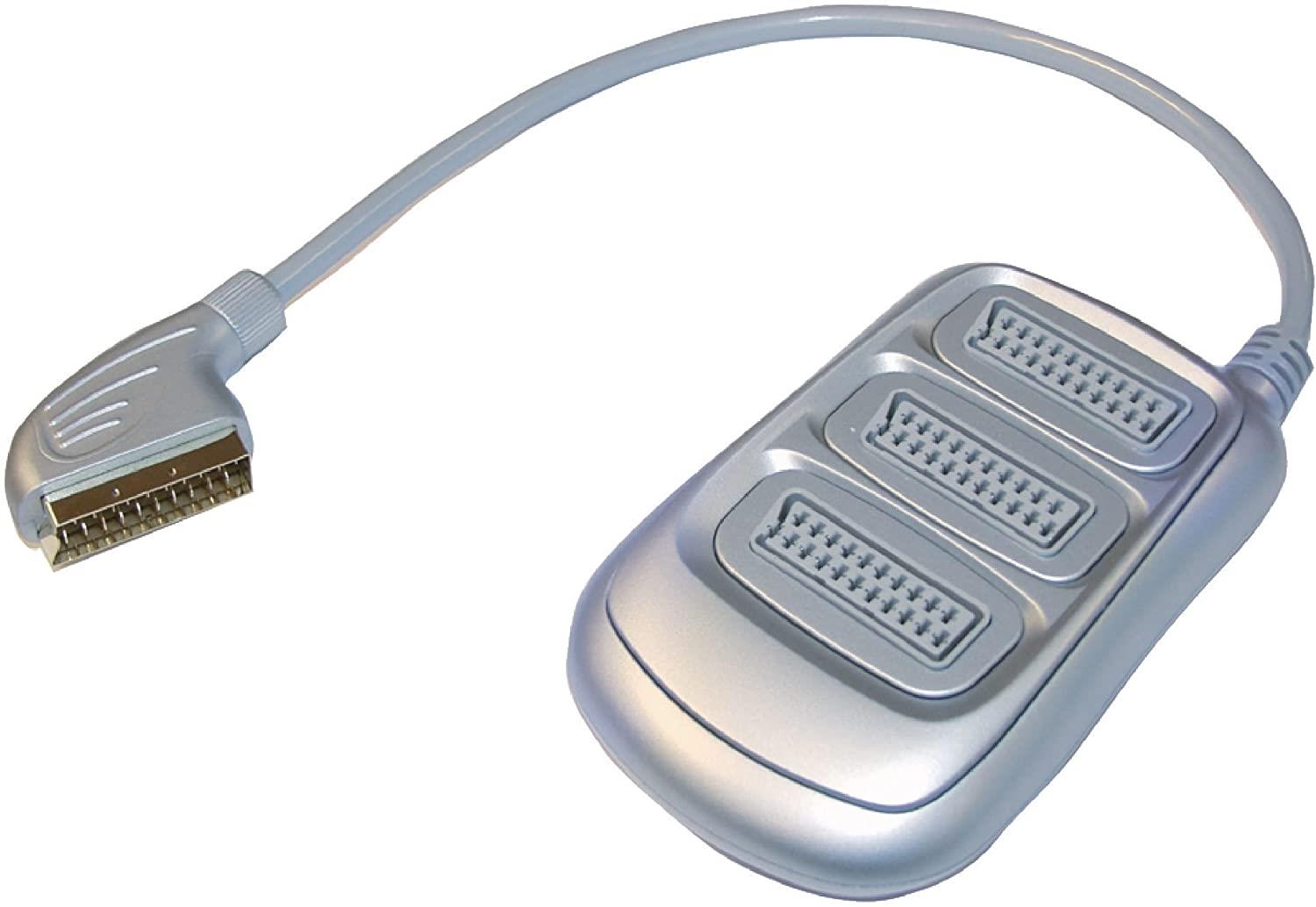 Ex-Pro 3 Way Scart Splitter, Shielded cable, 21 Pin Fully screened, Silver