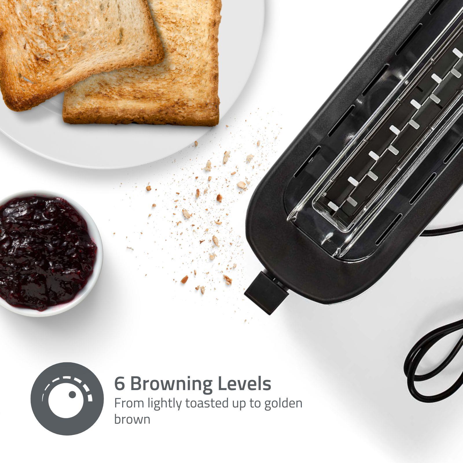 Nedis 1000W 1 Slot Stainless Steel Toaster with 6 Browning Levels, Defrost & Reheat Settings - Stainless Steel