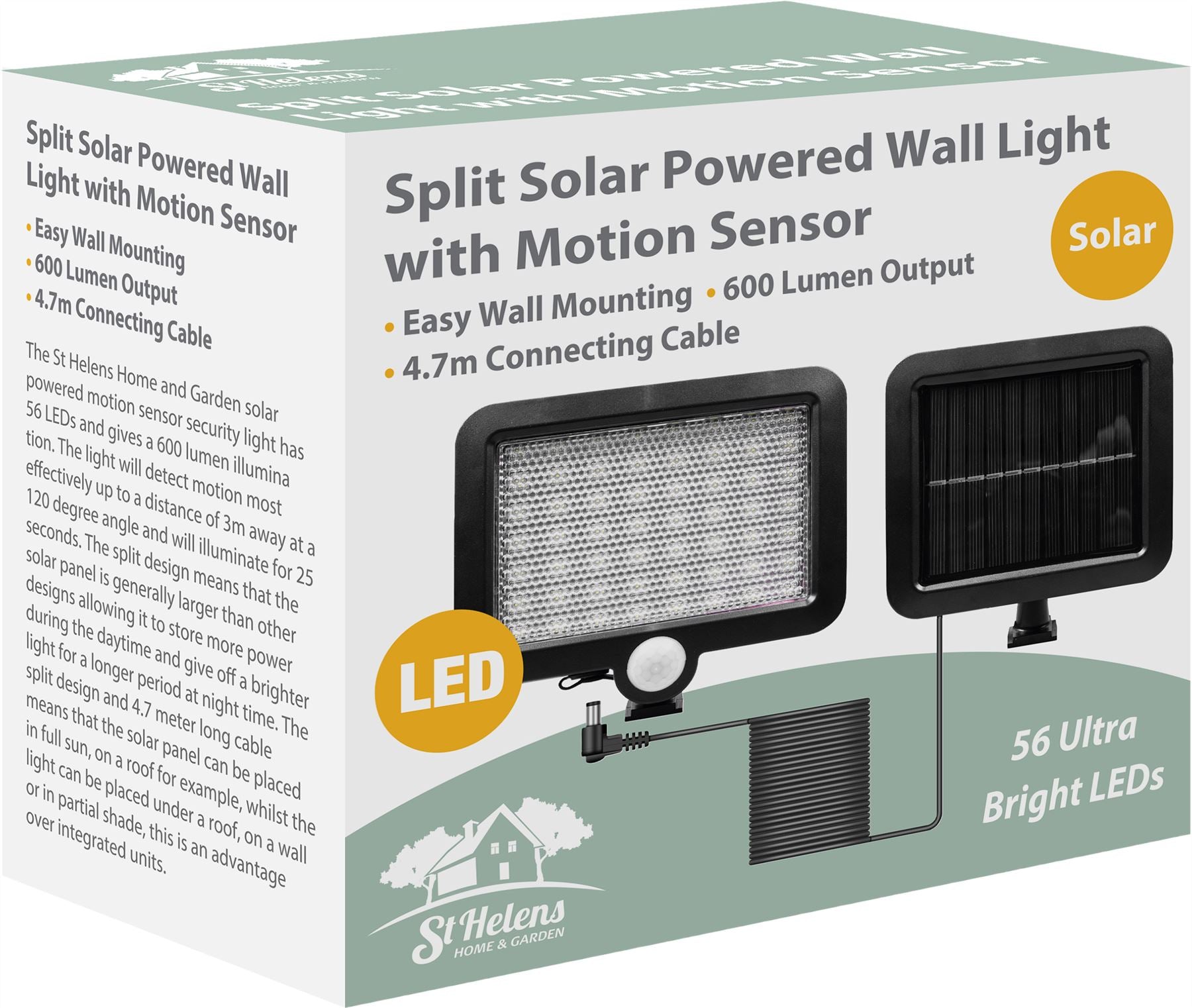 Solar Powered PIR Motion Sensor Security Light Outdoor 56 LED Split Design