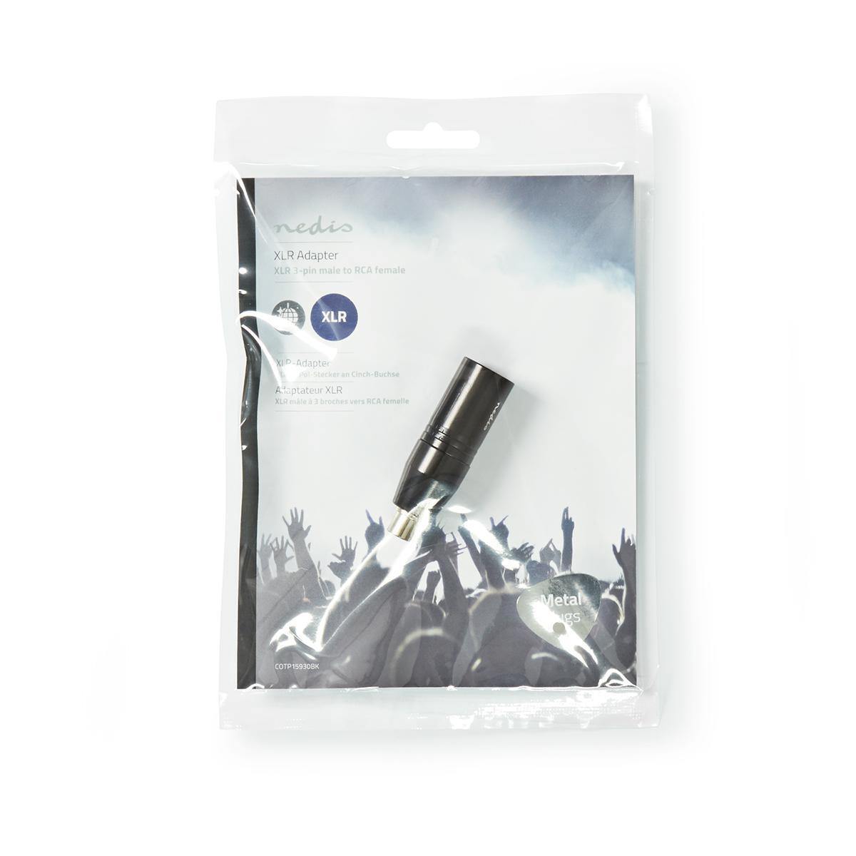 Nedis XLR Adapter | XLR 3-Pin Male | RCA Female | Nickel Plated | Straight | Metal | Black | 1 pcs | Polybag