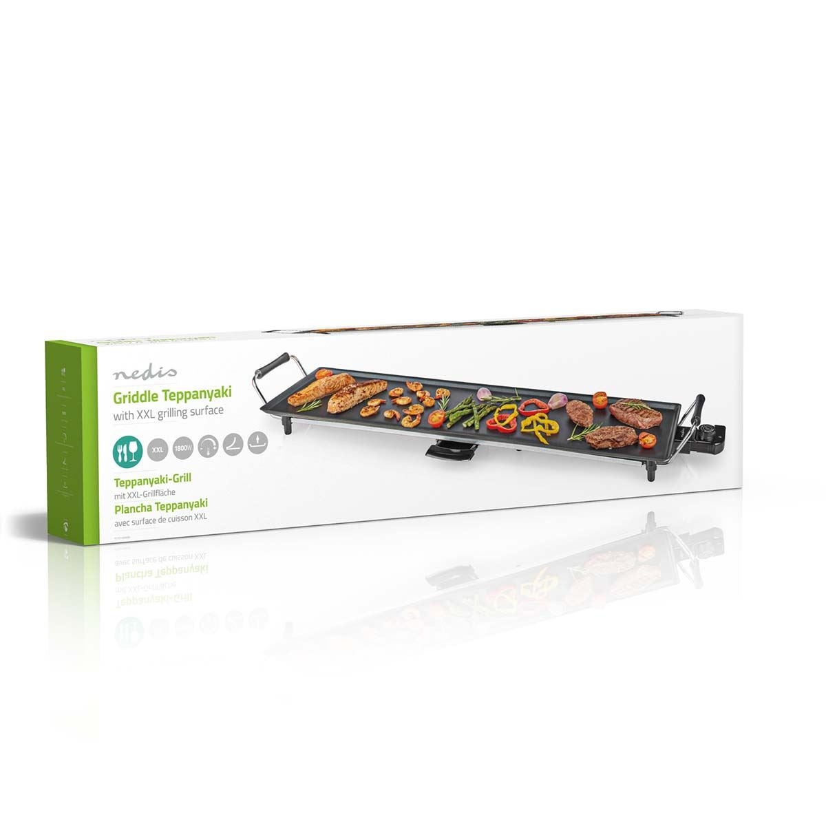 Nedis Electric Non Stick Teppanyaki Table Top Grill Griddle Plate BBQ with Drip Tray - 90cm x 23cm